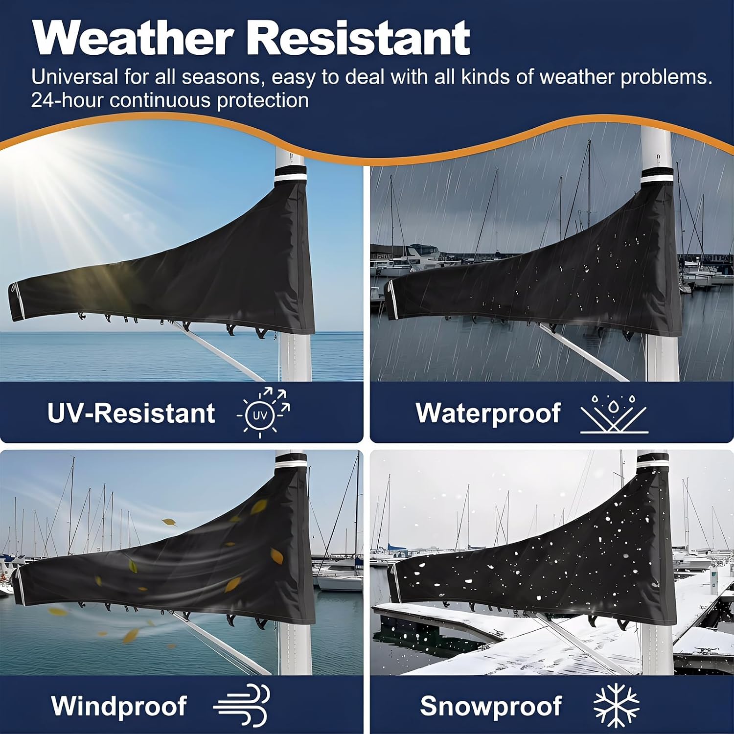 Mainsail Boom Cover for Sailboats, 1200D Waterproof UV-Resistant Sailboat Mainsail Cover, Waterproof, Heavy Duty Sailboat Boom Cover Fits 10-11 ft Boom, Black - Image 7