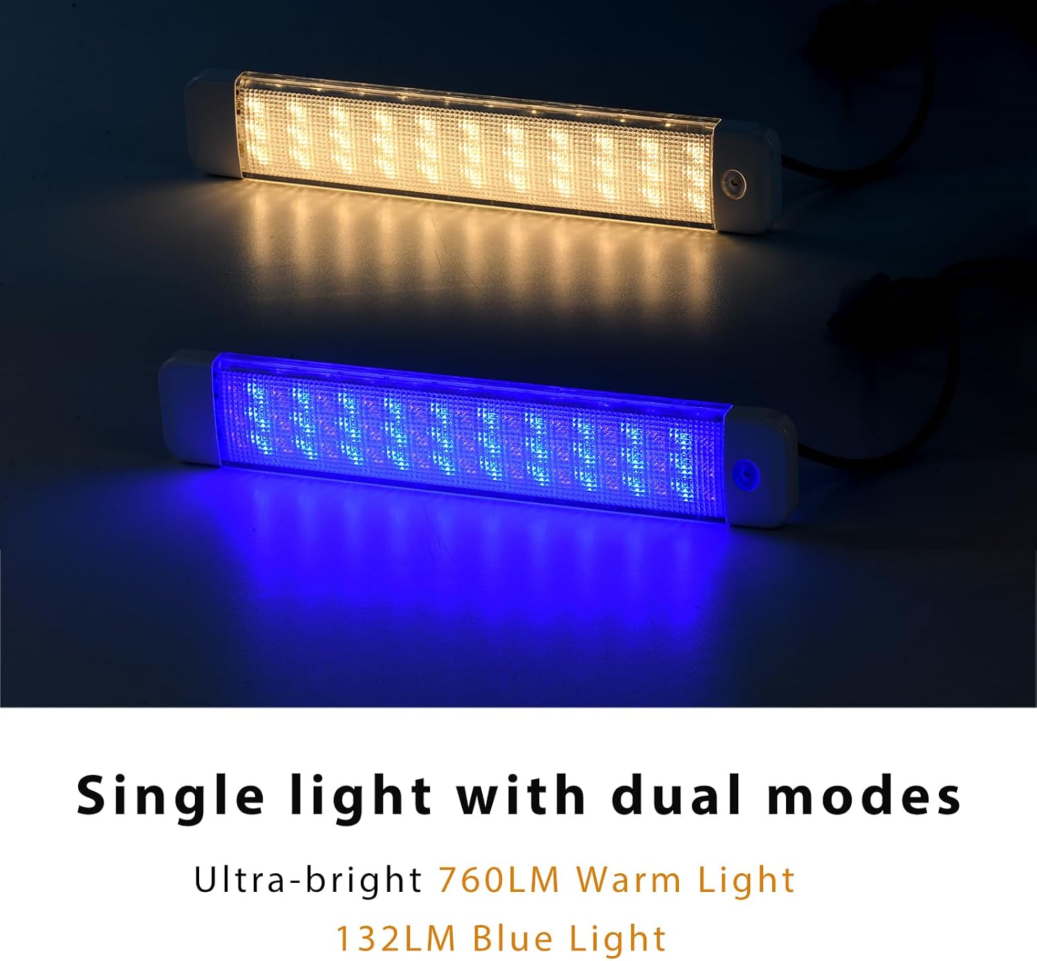 Marine LED light, 63 LED chips, dual-color (warm white and blue), 10–30V, interior light with touch switch, 760-lumen ultra-bright waterproof light, suitable for Ship yacht cabins , surface-mount - Image 2