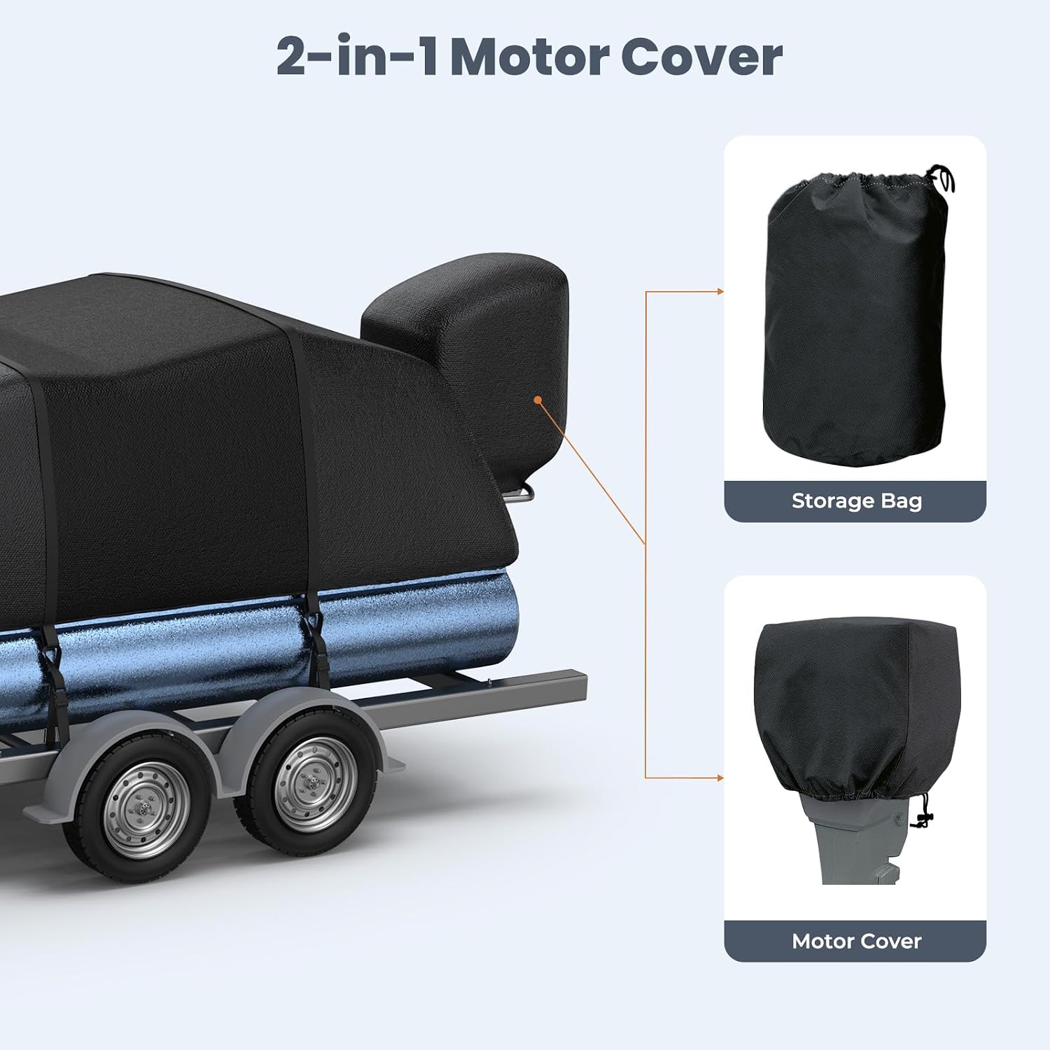 RVMasking Pontoon Boat Cover with Motor Cover, 1400D Heavy Duty Middle Reinforced, Marine Grade Waterproof Boat Cover for Length: 21'-24', Beam Width up to 102", Black - Image 7