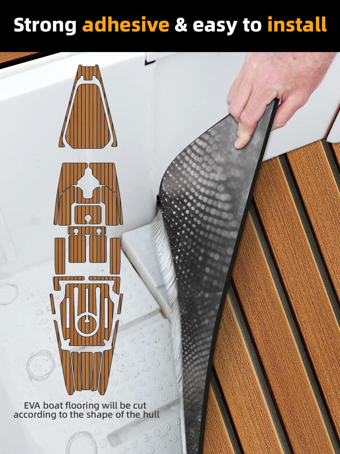 FOCEAN Boat Flooring EVA Foam Boat Decking Faux Teak Marine Flooring Marine Mat Sheet for Motorboat Jon Boats Bass Boat RV Kayak, 94.5"x 47.2"/35.4"/23.6"/15.7" - Image 3