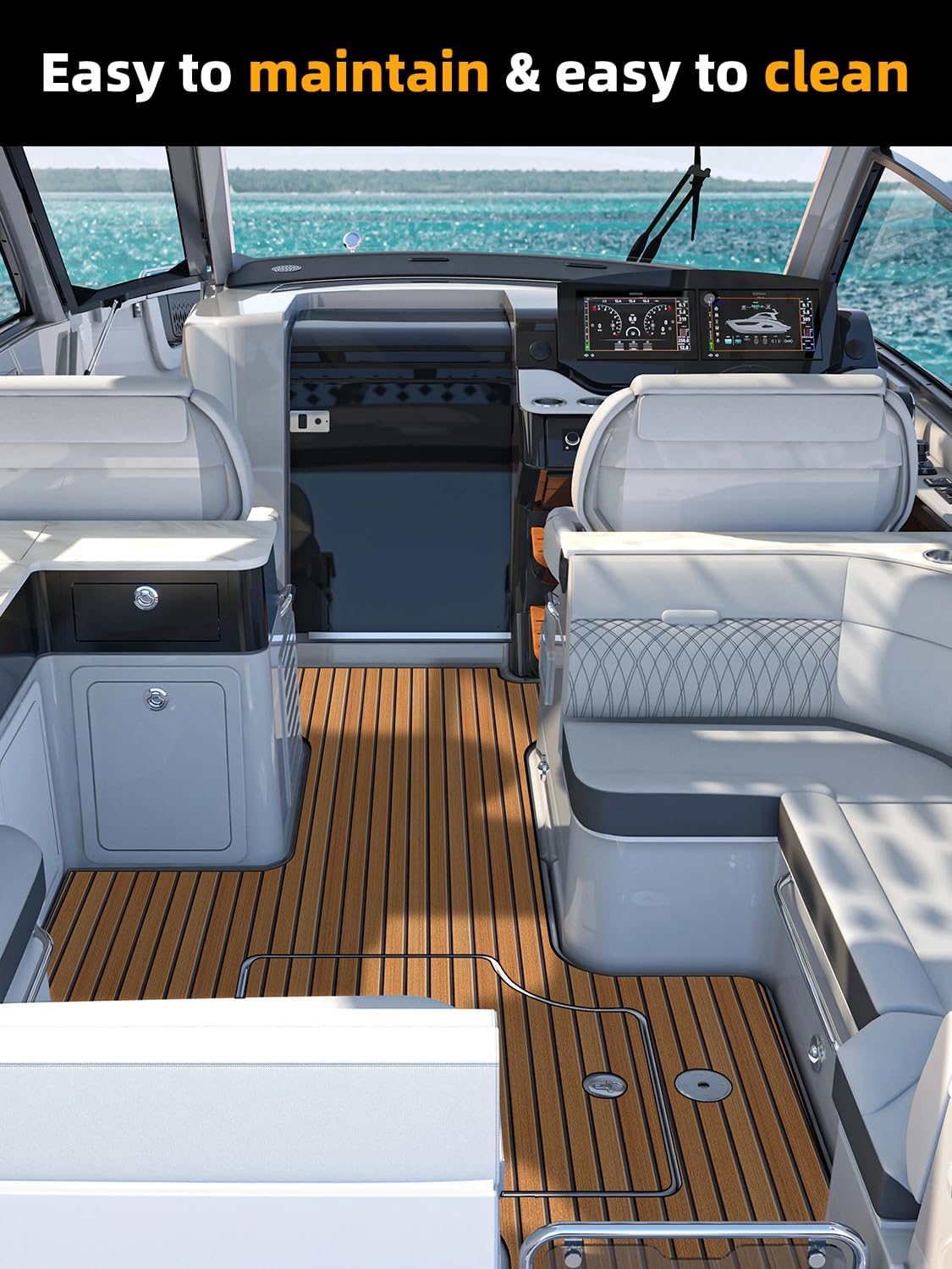 FOCEAN Boat Flooring EVA Foam Boat Decking Faux Teak Marine Flooring Marine Mat Sheet for Motorboat Jon Boats Bass Boat RV Kayak, 94.5"x 47.2"/35.4"/23.6"/15.7" - Image 5