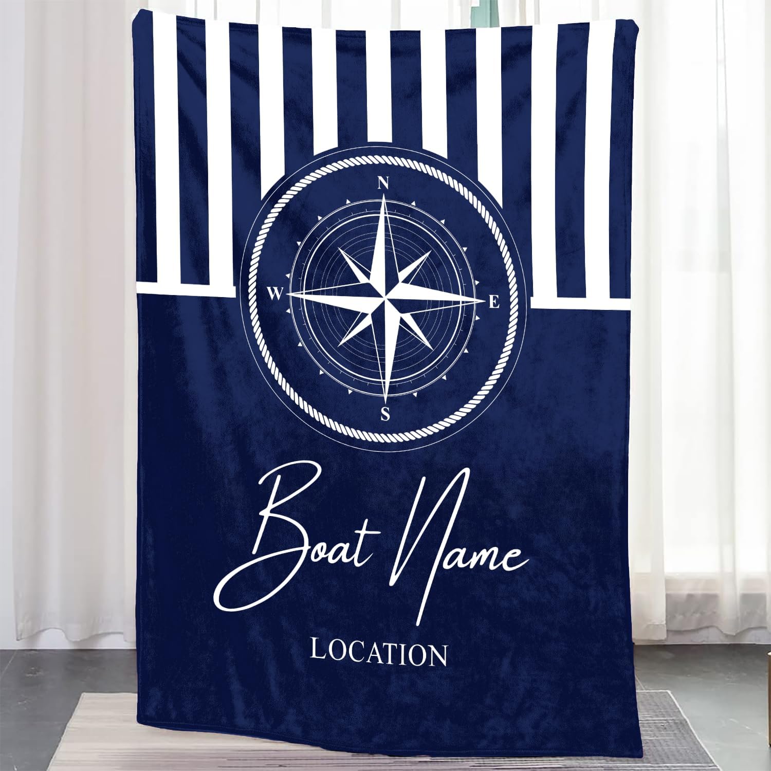 Personalized Anchor Blanket - Custom Boat Sherpa Blanket, Super Soft Fleece Throw Blanket for Couch Sofa, Nautical Bedding, Lake House Bedding, Nautical Gift for New Boat Owners, Yacht Bedding Present