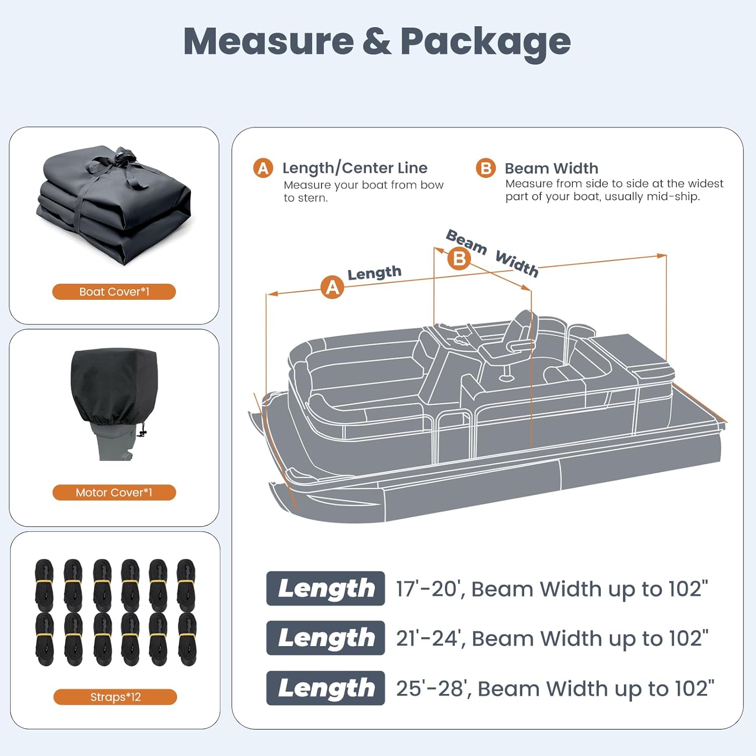 RVMasking Pontoon Boat Cover with Motor Cover, 1400D Heavy Duty Middle Reinforced, Marine Grade Waterproof Boat Cover for Length: 21'-24', Beam Width up to 102", Black - Image 8