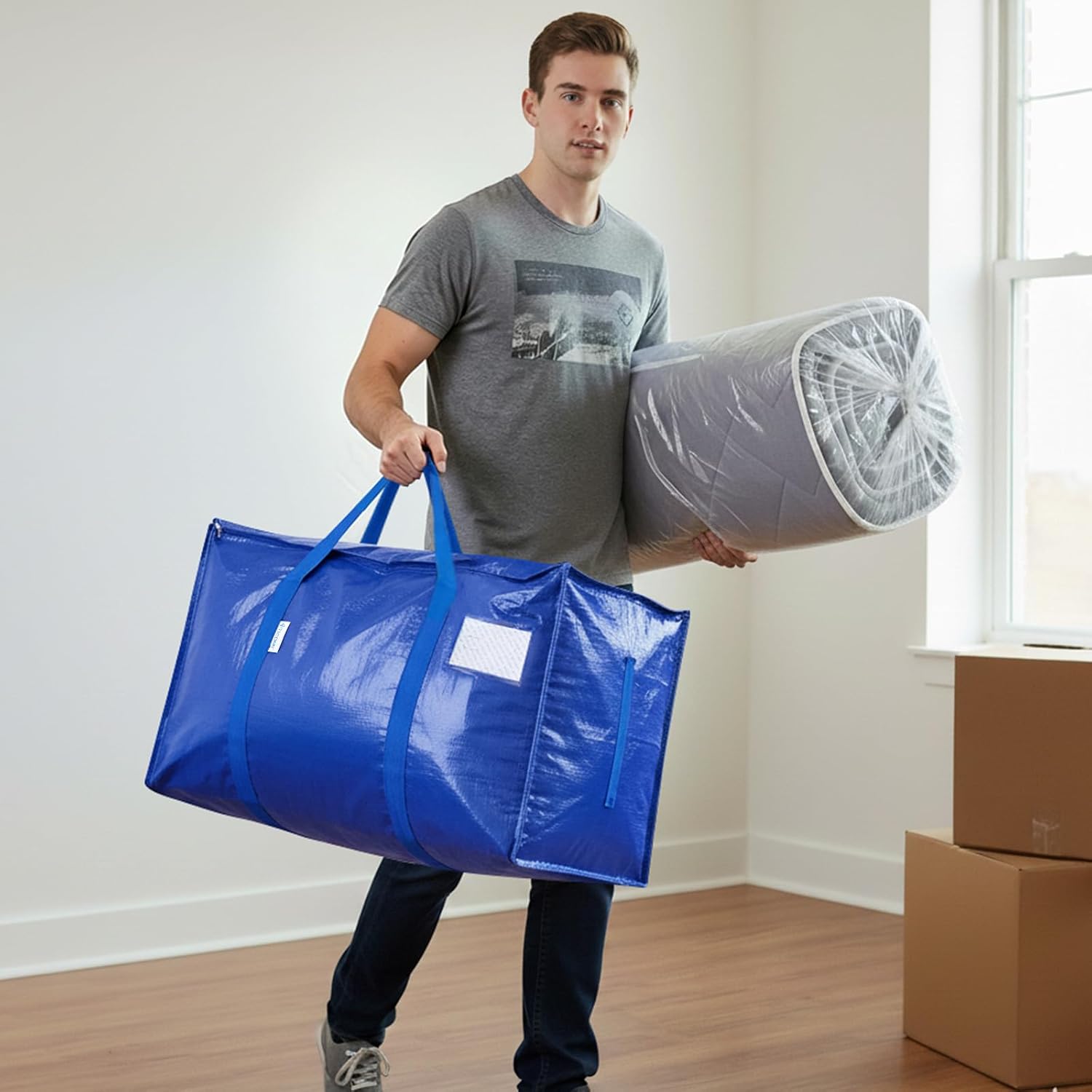 TICONN 6 Pack Extra Large Moving Bags Heavy Duty with Zippers & Carrying Handles, Durable Storage Bags Moving Boxes for Closet Organizers and Storage (6 Pack, Blue) - Image 7