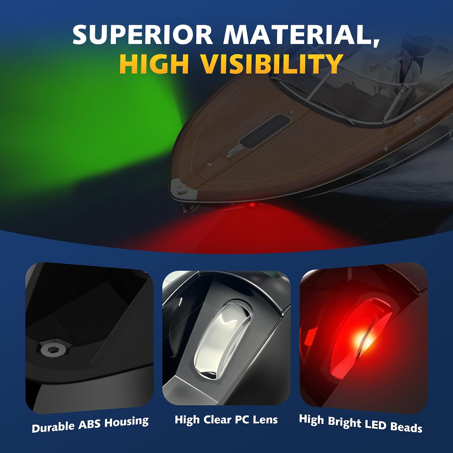 Boat Navigation Lights Side Mount, Red and Green Bow Lights for Boats LED Waterproof IP67, Marine Navigation Boat Light for Pontoon, Fishing, Bass & Jon Boats - Image 5