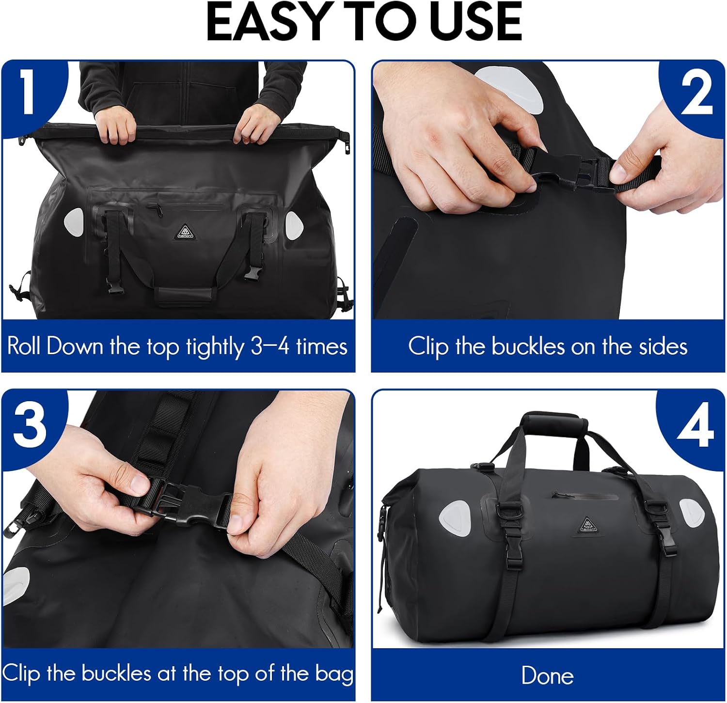 Haimont Waterproof Duffel Bag Roll-top Dry Duffel Bag with Quick-fixed Straps for Motorcycling, Rafting, Boating, SUP, Kayaking, Travel, 50L/70L - Image 5