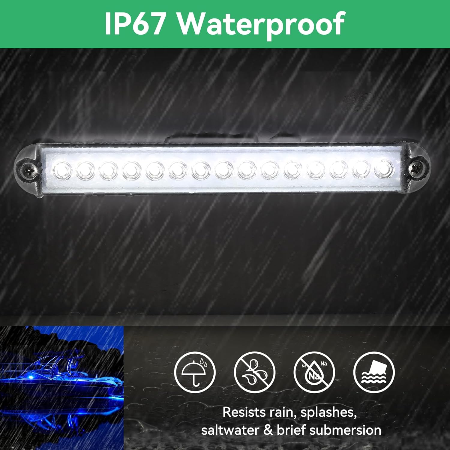 RGBW Boat LED Courtesy Light 12V 4PCS, 8 Inches Marine Courtesy Light Strip, IP67 Waterproof Boat Cabin Lights Interior Lighting for Pontoon Sailboat Bass Yacht Kayak - Image 3