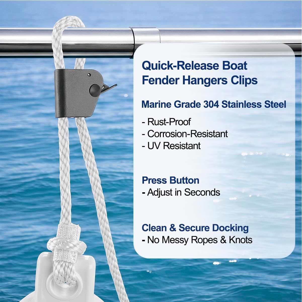 White Boat Fenders for Docking 5.5."/6.5"/8.5" Inflatable Ribbed Marine Boat Fender with Fender Lines 6.5ft, Stainless Steel Fender Hanger Clips - Image 4