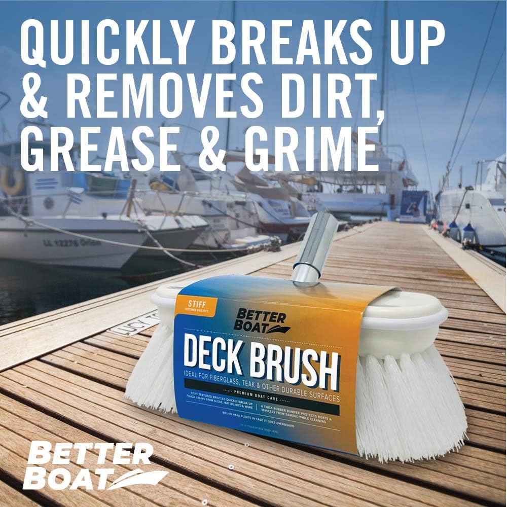 Stiff Boat Deck Brush, Heavy-Duty Marine Brush Head, 8" Firm Bristle with Bumper, 3/4" Thread Handle, for RV, Truck, and Auto Cleaning - Image 4