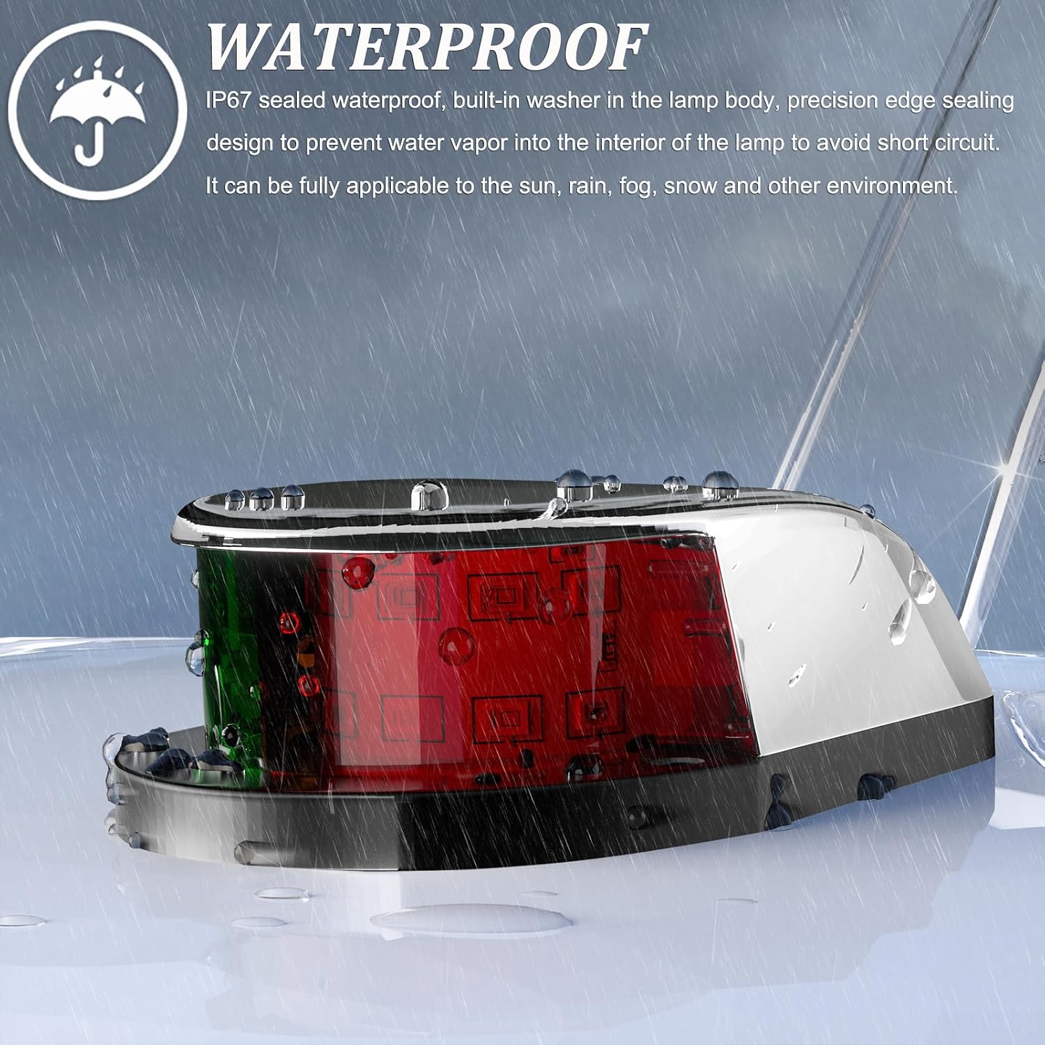 PSEQT Boat Navigation Lights LED Waterproof Marine Bow Stern Side Interior Deck Transom Lights w/Chrome bezels for Pontoon Fishing Small Bass Boat Yacht Kayak (1Pcs Red and Green, 2Pcs White) - Image 4