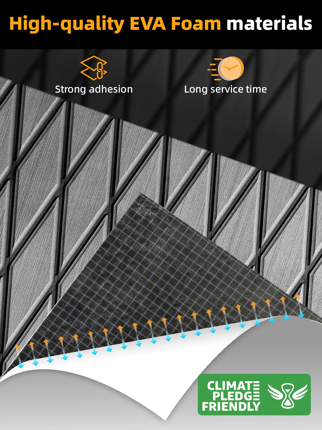 FOCEAN Boat Flooring EVA Foam Boat Decking Marine Mat Non-Slip Self-Adhesive Flooring Sheet for Motorboat Jon Boats Bass Boat Kayak RV Floor, 94.5''x 15.7'', Grey with Black Lines - Image 2