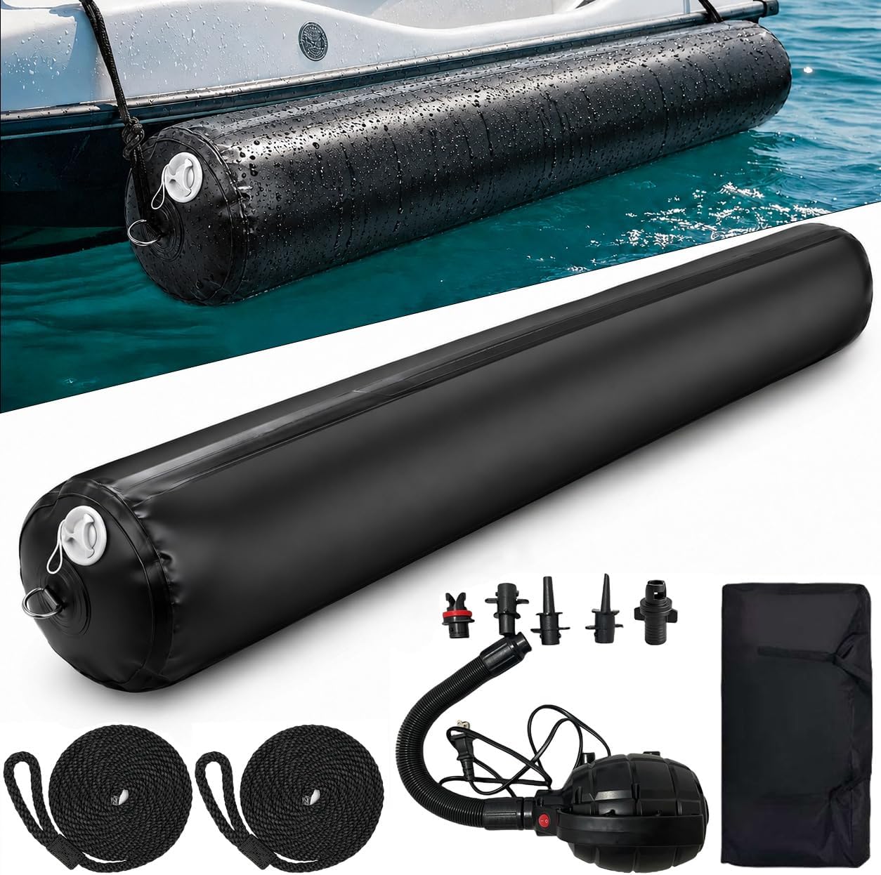 Inflatable Boat Fenders for Docking Heavy Duty Boat Bumpers 10"x27.5"/24" x 5'/18" x 10' Dock Fenders for Pontoon, Fishing Boat, Yacht