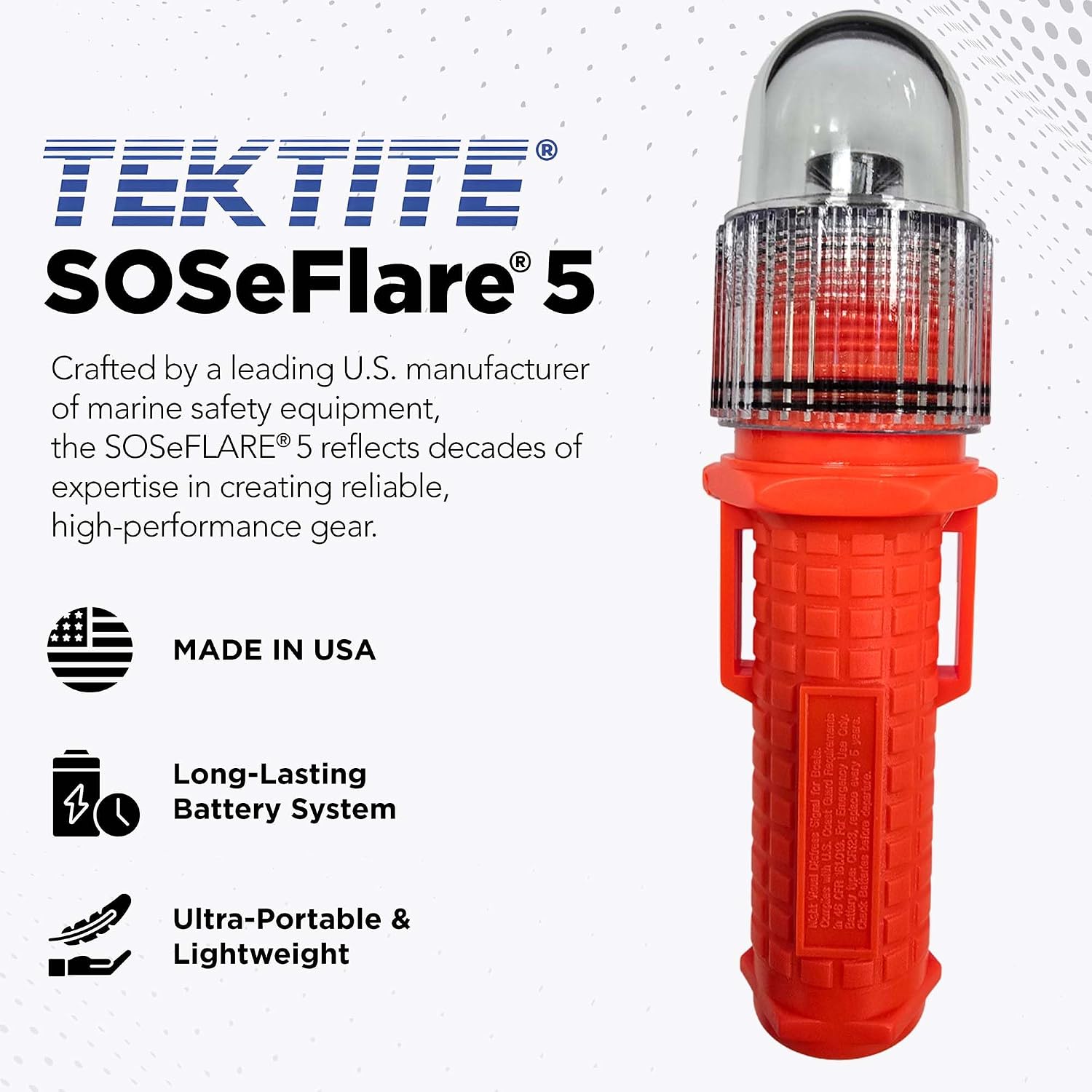 TEKTITE® SOSeFLARE 5 NO MORE FLARES! Electronic Boat Distress Flare - USCG & SOLAS Compliant Marine Safety Signal - Nighttime SOS Emergency Light - Waterproof Handheld LED Locator for Boats. - Image 2
