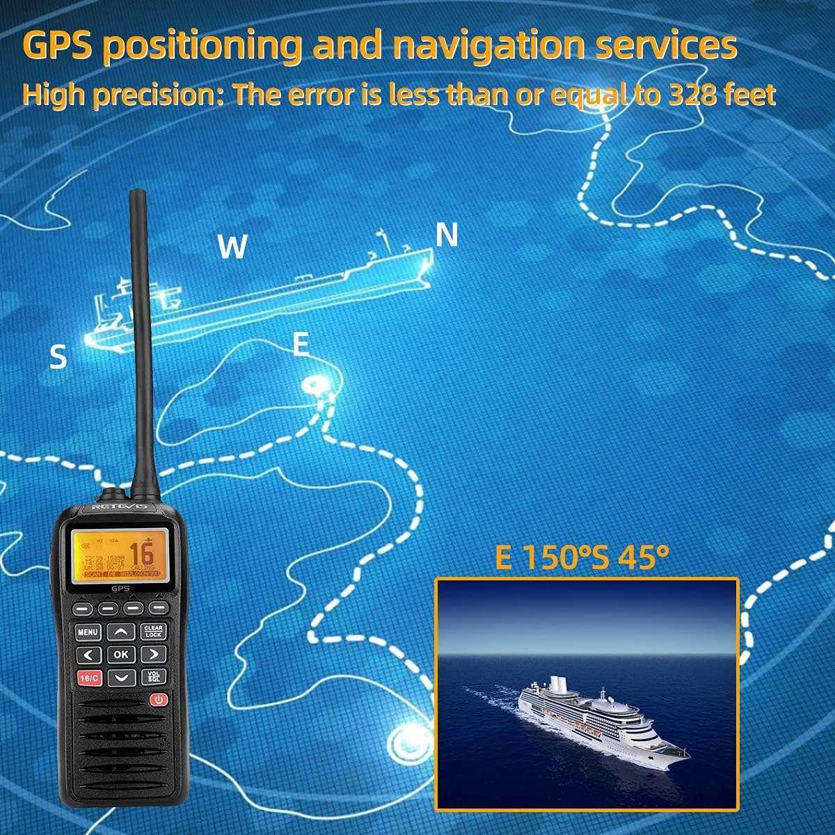 Retevis RM40 Marine Radio with GPS,DSC Distress Call,Mob Alarm,IP67 Waterproof Floating Handheld Radio,NOAA Weather Alert,1500mAh Battery,International Channels,for Boats Sailing Coast Guard (1 Pack) - Image 3