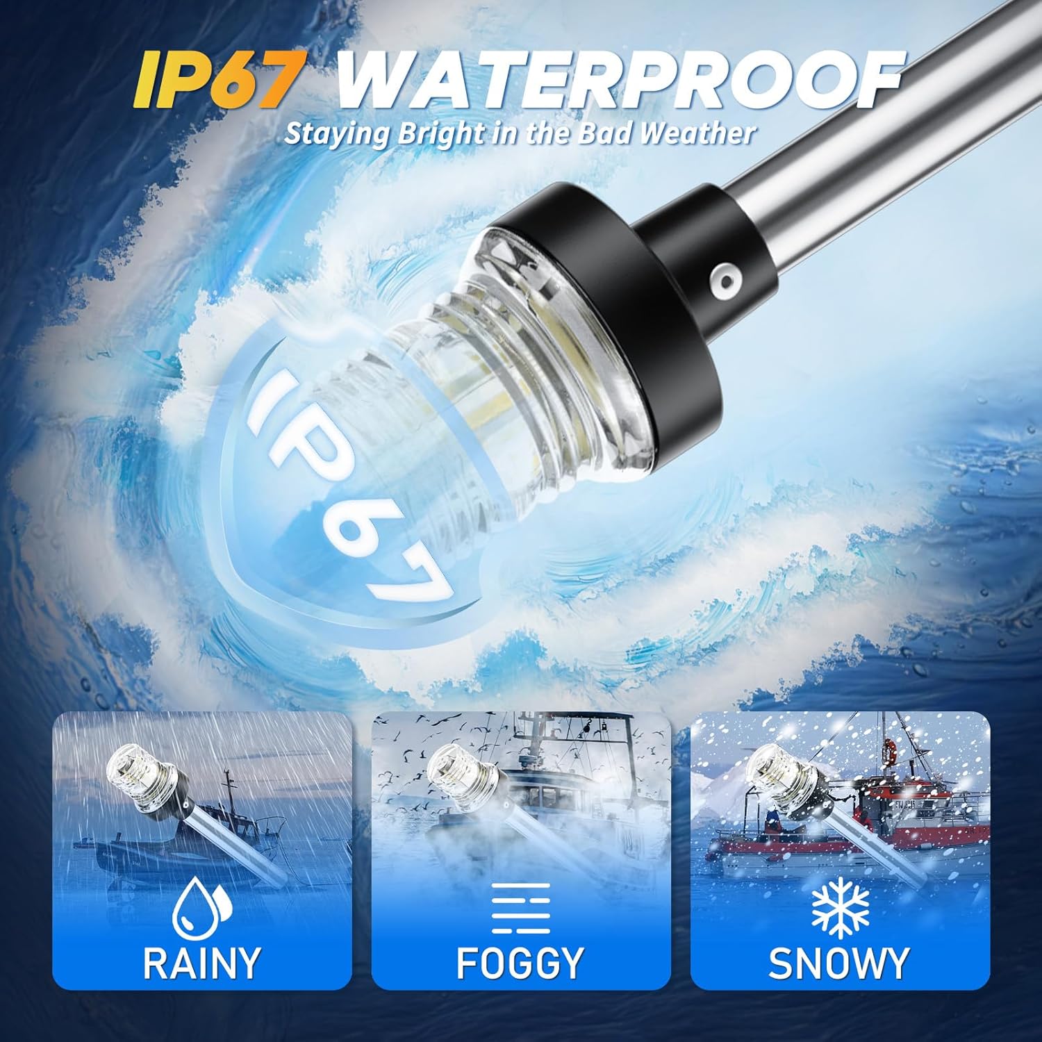 12 Inches Anchor Light Stern Light, White Navigation Lights for Boats LED Waterproof IP67, Fold Down Rear Boat Lights for Marine, Pontoon, Jon Boat, Small Boats (12-24V) - Image 5