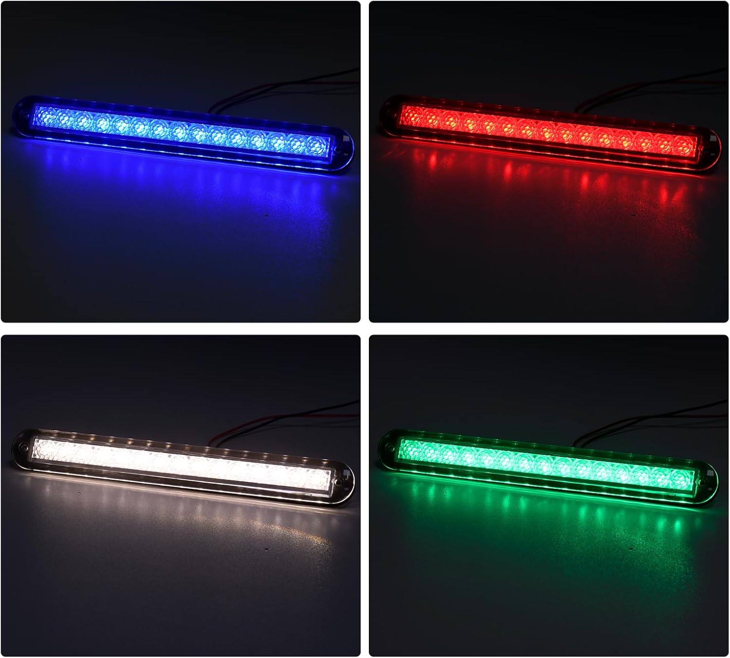 Marine RGBW LED Light, 4-Color Ambient Lighting (Red/Green/Blue/White), 12V DC IP67 Waterproof, 8 Inch Long Flush Mount Boat Courtesy Light for Cabin Deck Salon Yacht Pontoon, Single Light 1pc - Image 2