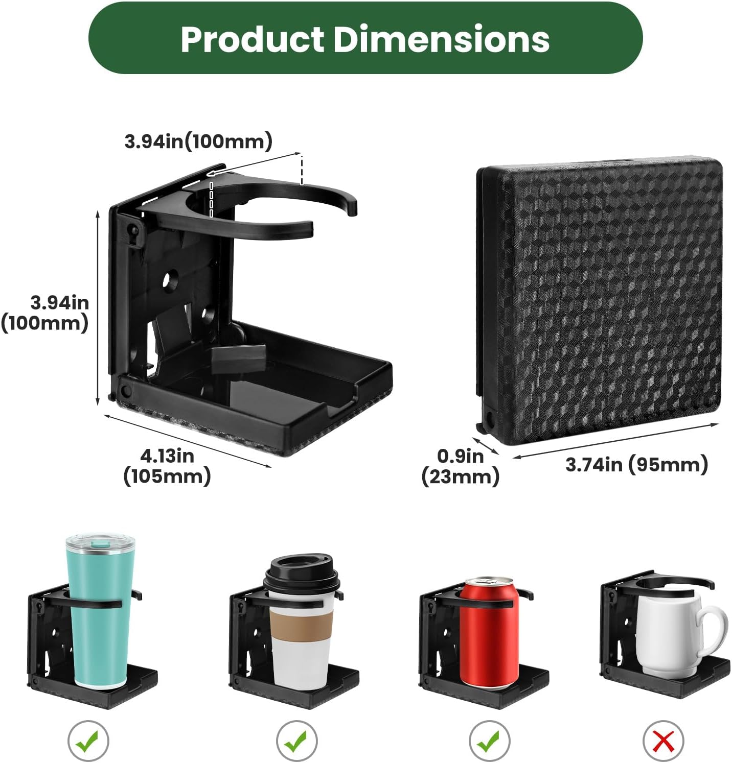 2pcs Adjustable Folding Cup Holder, Car Wall Mount Water Drink Coffee Bottle Holder with Screws, Fit Most Size Mugs Bottle, for Truck RV Van Boat Camper Caravan Marine (Diamond Pattern) - Image 4