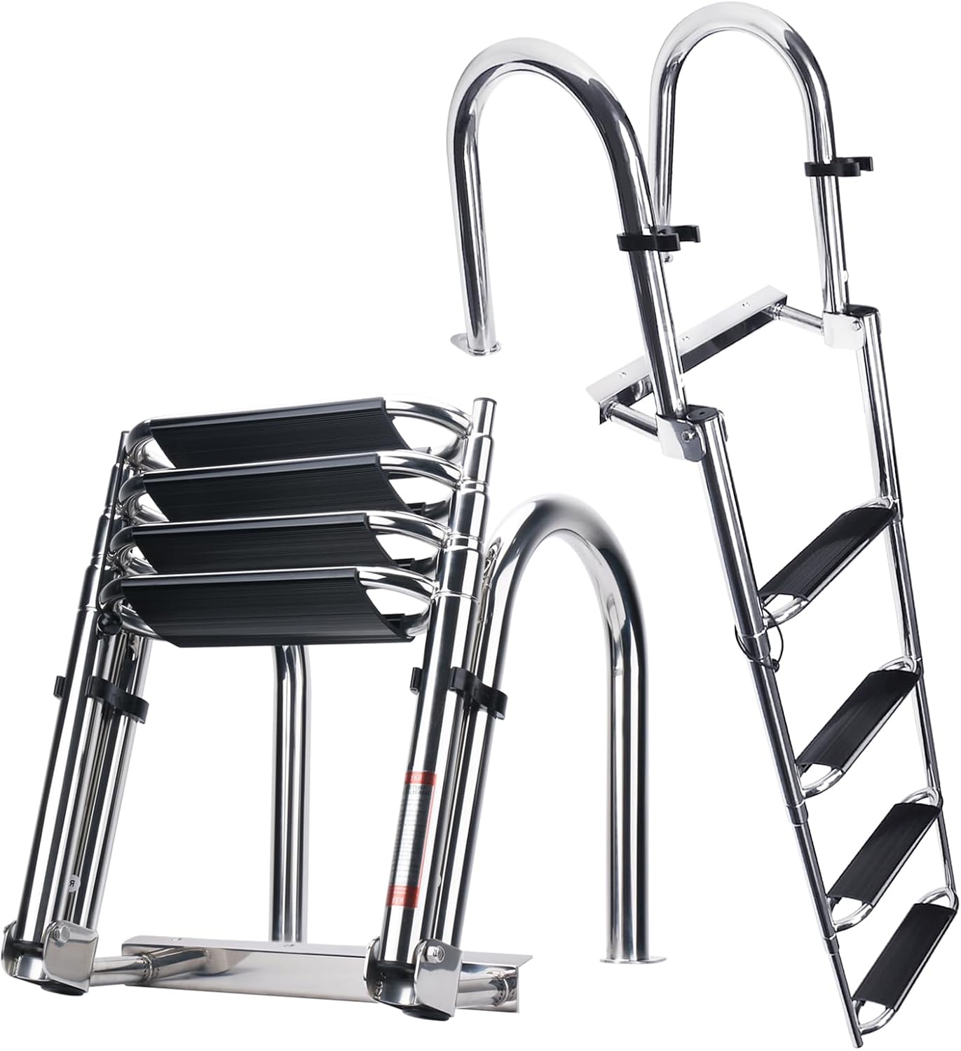 Heavy Duty Pontoon Boat Ladder, 316 Stainless Steel 4 Step Folding Ladder | Telescoping, Rear Entry Inboard, All Welded Reinforce, Wide Steps, Strong Handrails,Inboard Ladder, Dock Swim Deck Ladder