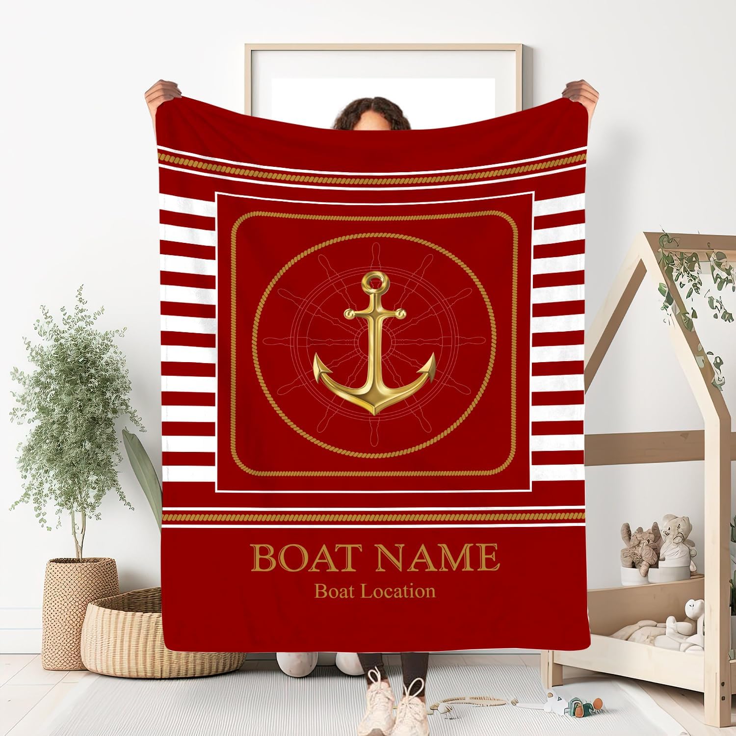 Personalized Boat Blanket for Owners - Custom Nautical Anchor Throw Boat Name, Welcome Aboard Soft Fleece Plush Sherpa, Ideal Boating Gift, Durable Yacht Bedding Cabin Decor Marina Lake House Life - Image 4