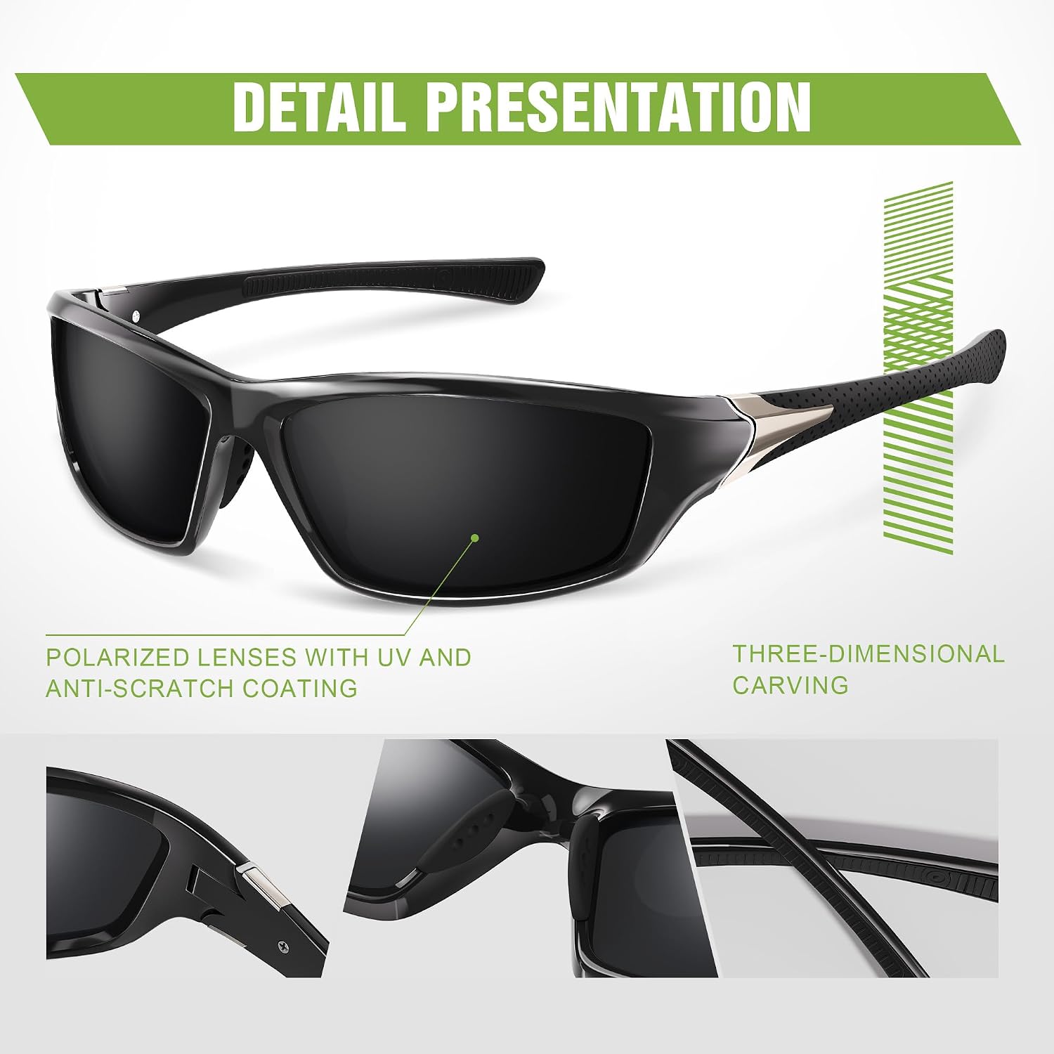 3 Pack Polarized Sports Sunglasses for Men, Mens Sunglasses Wrap Around UV Protection for Cycling Fishing Driving - Image 4