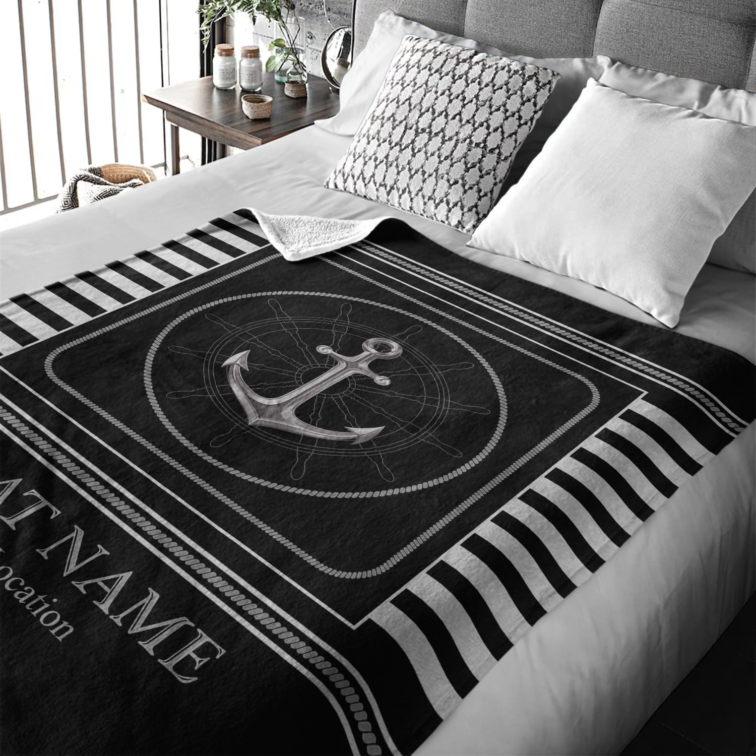 Personalized Boat Blanket for Owners - Custom Nautical Anchor Throw Boat Name, Welcome Aboard Soft Fleece Plush Sherpa, Ideal Boating Gift, Durable Yacht Bedding Cabin Decor Marina Lake House Life - Image 3