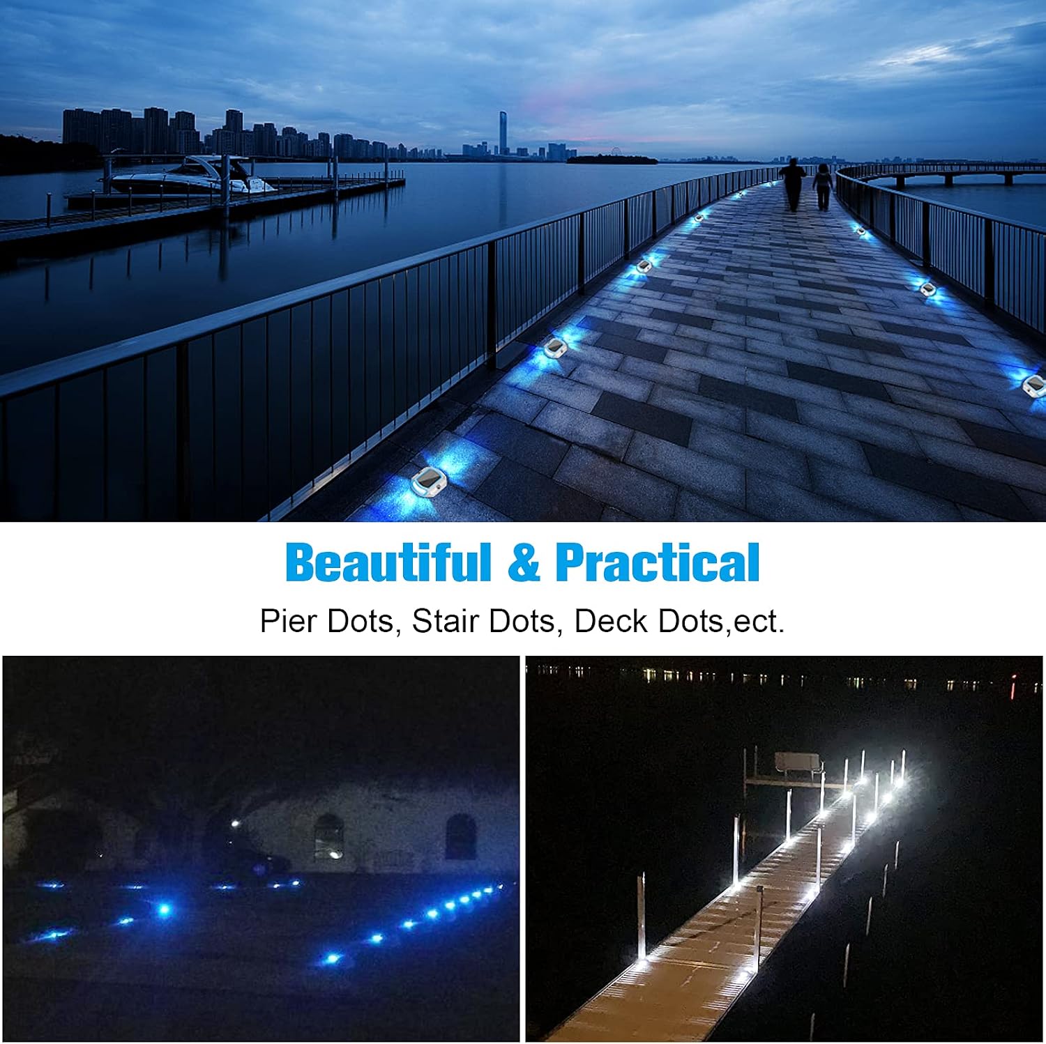 VOLISUN Solar Driveway Lights Dock Deck Lights 12 Pack,2 Colors in 1, LED Solar Powered Waterproof Outdoor Warning Step Light for Driveway Sidewalk Pathway (White/Blue),Auto On/Off - Image 7