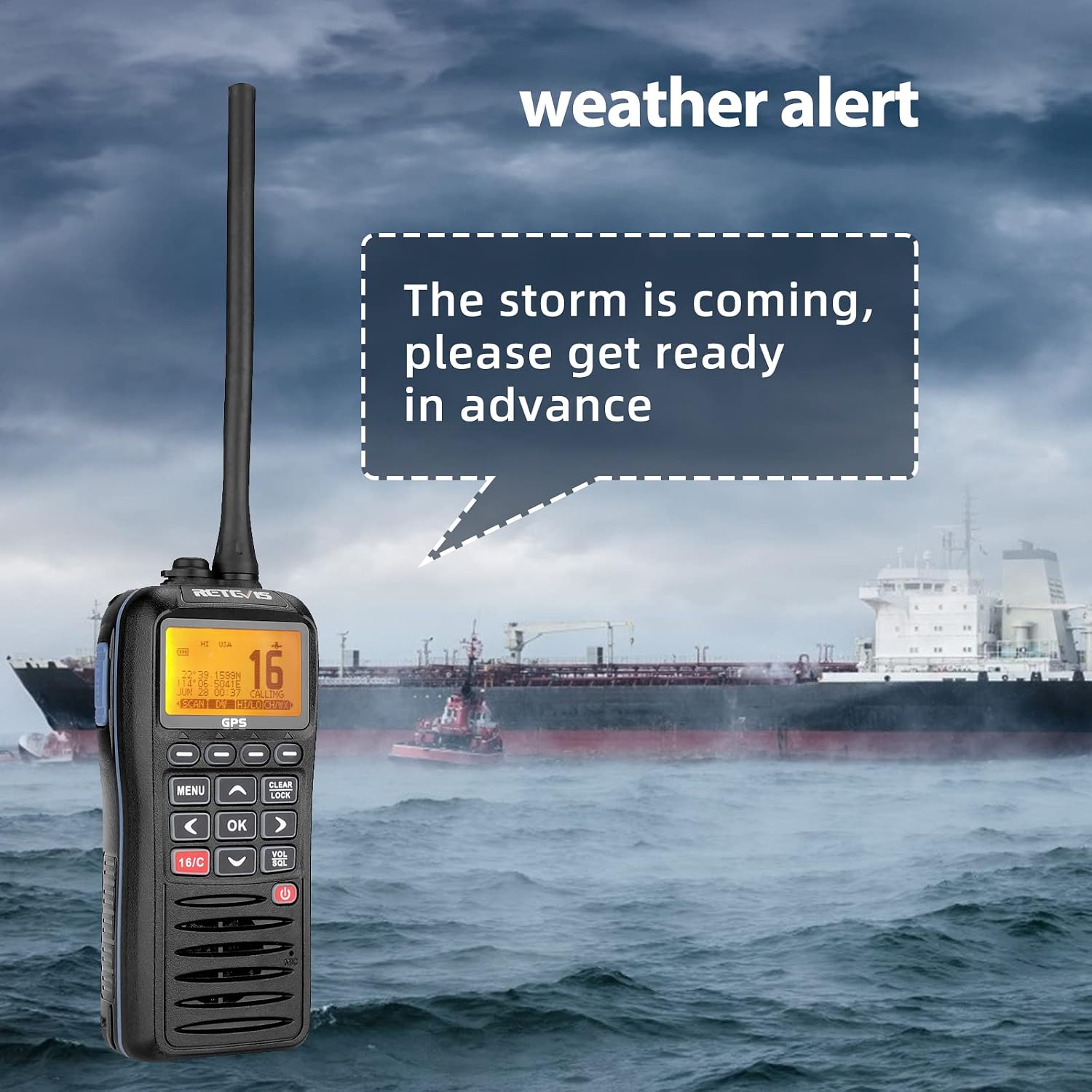Retevis RM40 Marine Radio with GPS,DSC Distress Call,Mob Alarm,IP67 Waterproof Floating Handheld Radio,NOAA Weather Alert,1500mAh Battery,International Channels,for Boats Sailing Coast Guard (1 Pack) - Image 6