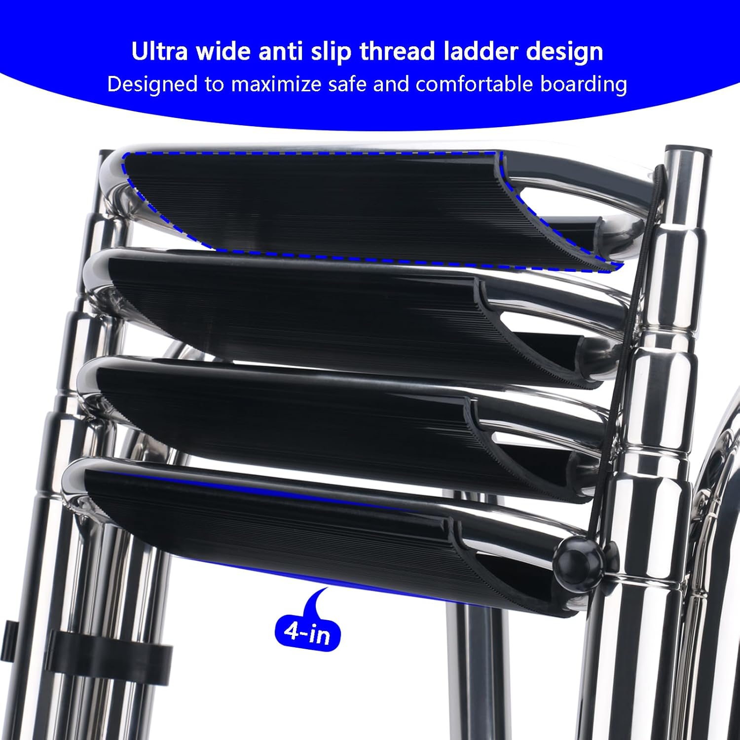 Heavy Duty Pontoon Boat Ladder, 316 Stainless Steel 4 Step Folding Ladder | Telescoping, Rear Entry Inboard, All Welded Reinforce, Wide Steps, Strong Handrails,Inboard Ladder, Dock Swim Deck Ladder - Image 4