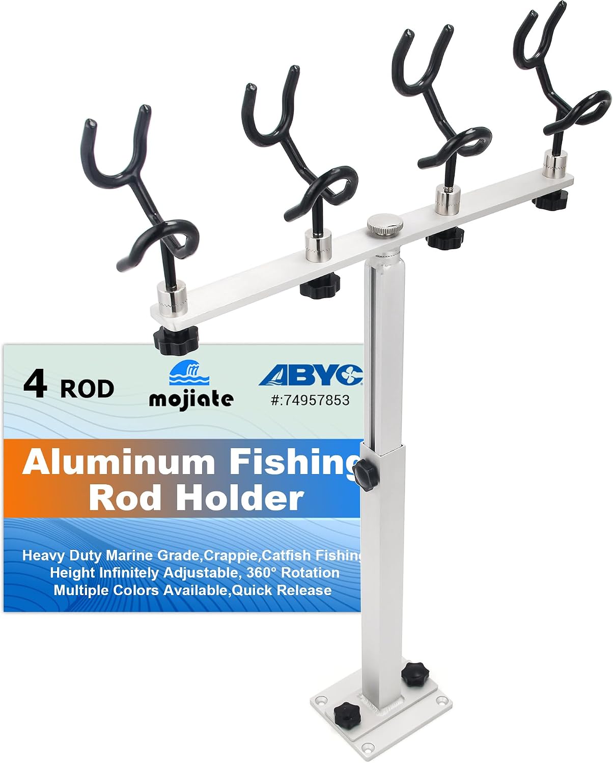 Aluminum Spider Rigging Rod Holder for Boat - 4 Pole Crappie Fishing Rack, Heavy Duty 6063-T5 Marine Grade Aluminum, 16.5"-30.5" Adjustable Height Square Tube Support for Catfish & Trolling