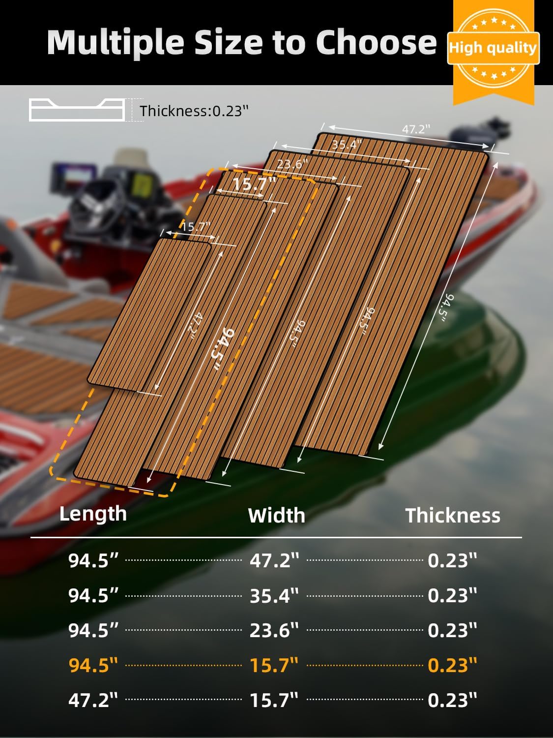 FOCEAN Boat Flooring EVA Foam Boat Decking Faux Teak Marine Flooring Marine Mat Sheet for Motorboat Jon Boats Bass Boat RV Kayak, 94.5"x 47.2"/35.4"/23.6"/15.7" - Image 6
