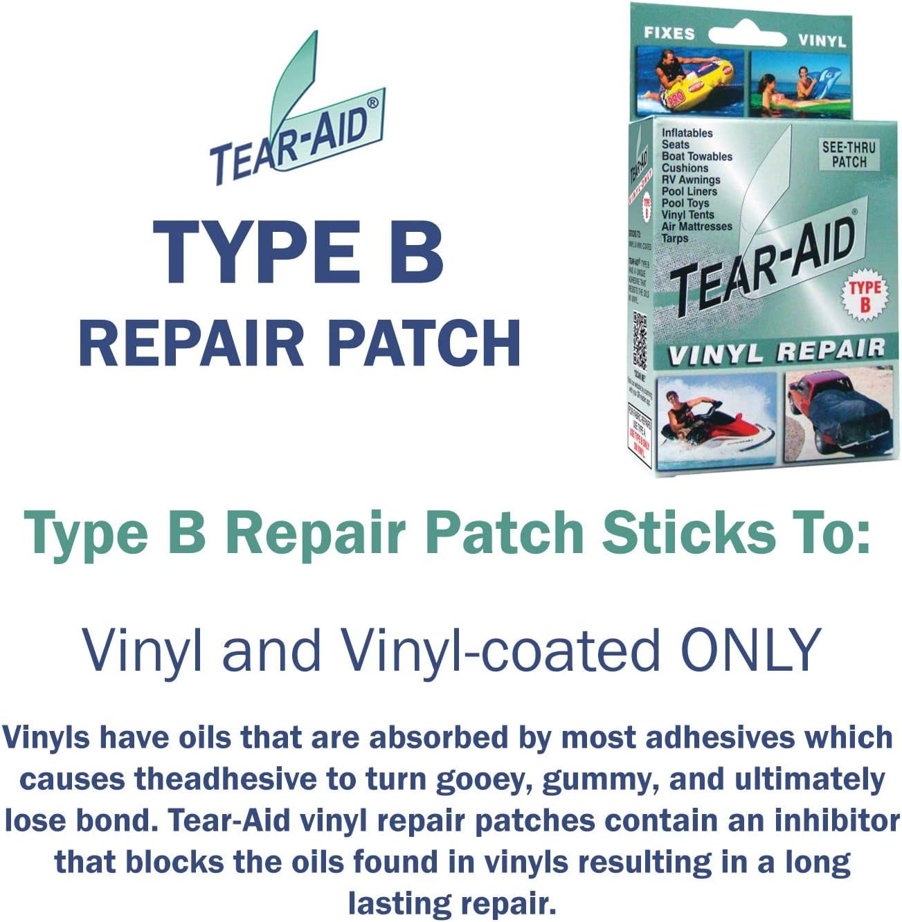 TEAR-AID Vinyl Repair Kit, Type B Clear Patch for Vinyl-Coated Materials, Works on Tents, Awnings, Air Matresses, Pool Liners and More, Green Box, Single Pack | automotive-vinyl-protectants - Image 2