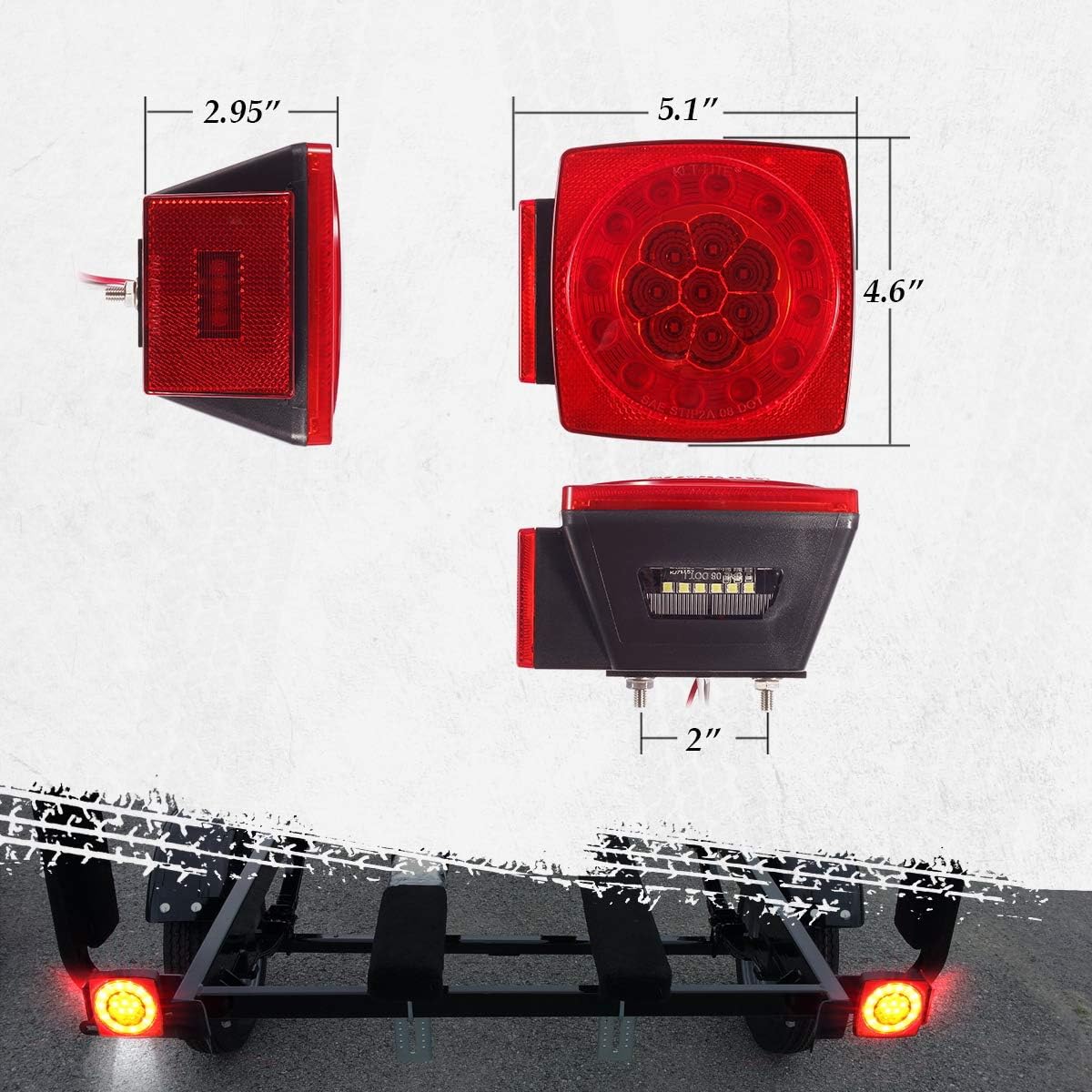 Partsam 12V LED Trailer Light Kit, Halo Glow Submersible Square Tail Lights Kit Left Right Turn Stop Signal for Under 80 Inch Boat Trailer RV Camper Marine Snowmobile (Led Boat Trailer Light kit) - Image 5