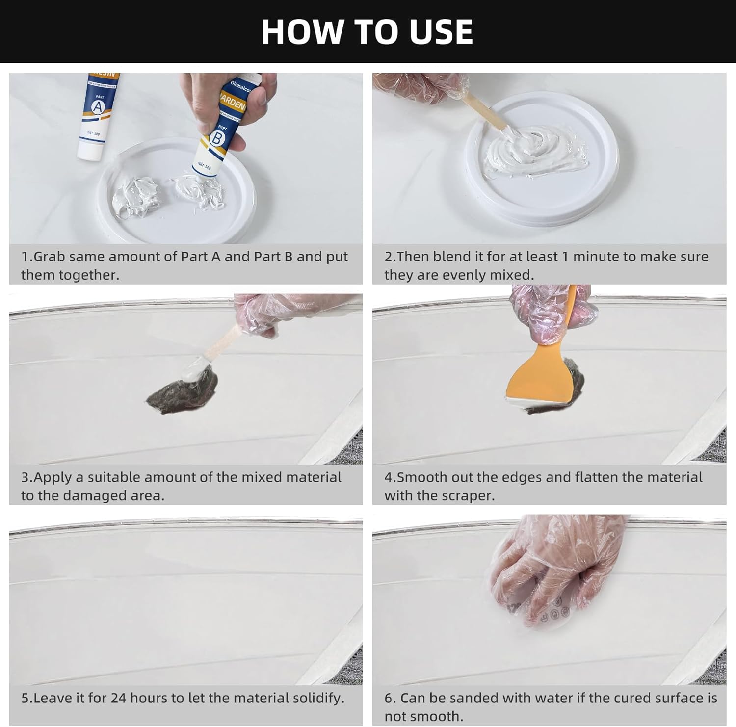 Globalcom Fiberglass Boat Repair Kit White, Gel Coat Repair Kit for Boats, Marine Fiberglass Repair Kit for Boats, Epoxy Filler for Boats, Fiberglass Repair Kit Fix Holes Chips Pit Cracks - Image 5