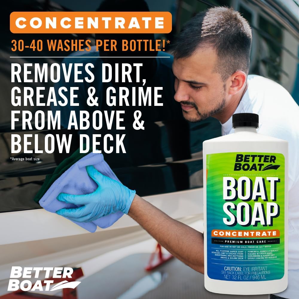 Premium Grade Boat Soap, Marine Concentrate Cleaner, Wash and Wax for Freshwater and Saltwater Use, Cleans Fiberglass Boat Hulls, RVs, Marine Cleaning Supplies - Image 2