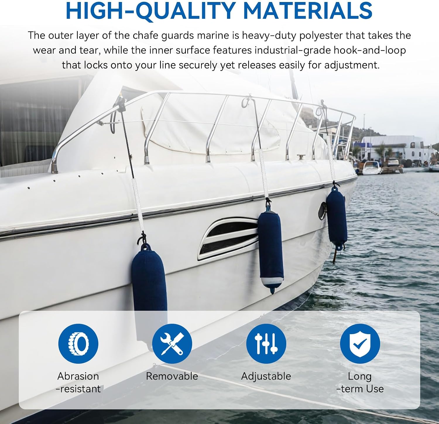 Boat Chafe Guards for Dock Lines, Chafe Gear for 3/8" to 1" Line, Marine Adjustable Rope Protector Removable Dock Line Sleeve for Mooring, Anchoring,Prevents Boat Line Wear,Protects Boat Finish,2 Pack - Image 3