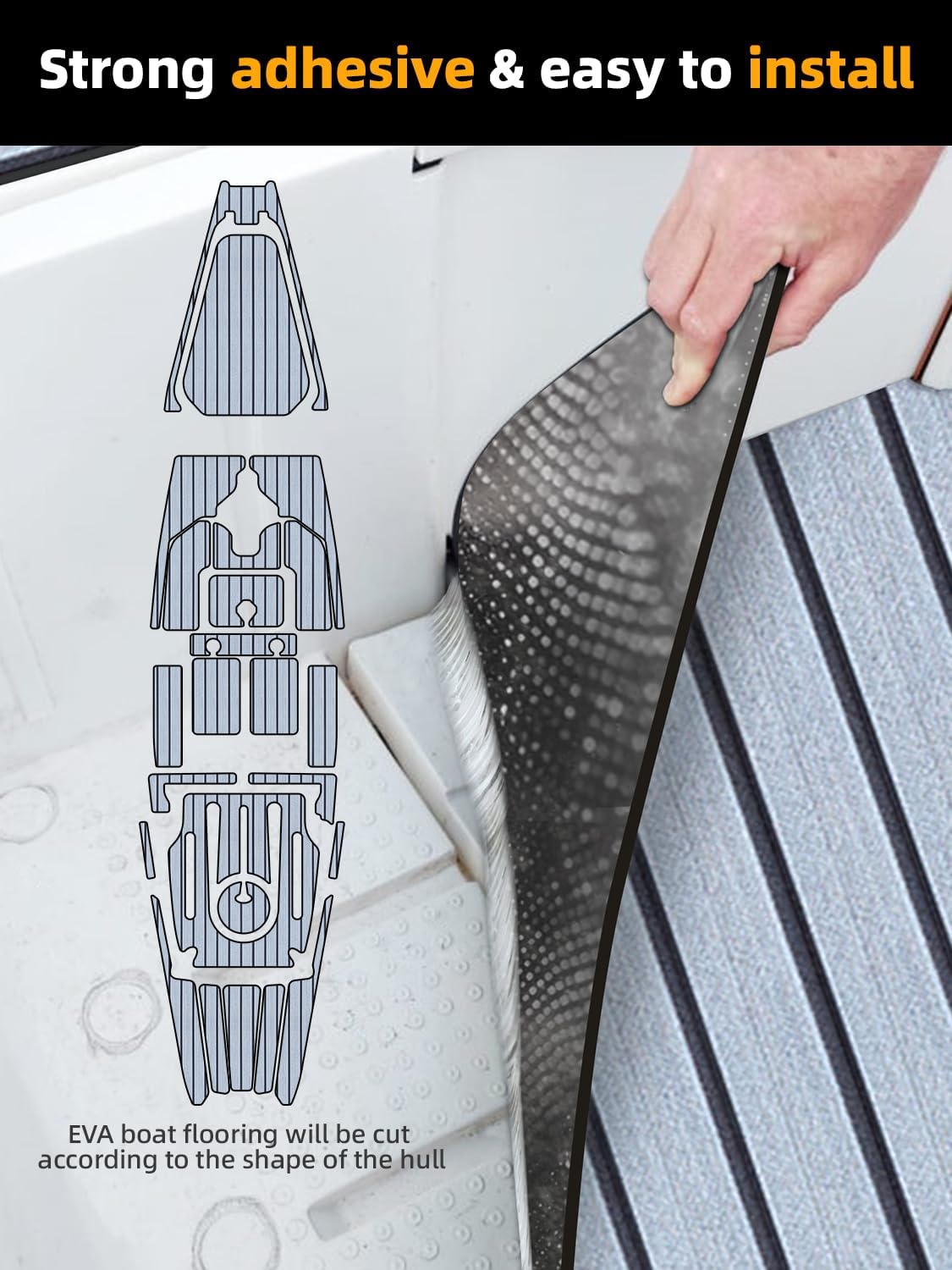 FOCEAN Boat Flooring EVA Foam Boat Decking Faux Teak Marine Flooring Marine Mat Sheet for Motorboat Jon Boats Bass Boat RV Kayak, 94.5"x 47.2"/35.4"/23.6"/15.7" - Image 3