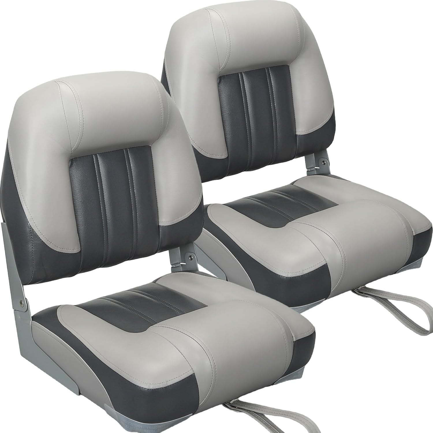 ERGOSEAT Elite Folding Boat Seat Low Back Boat Chair Fold-Down Fishing Boat Seats 2 Pack, Charcoal/Light Gray