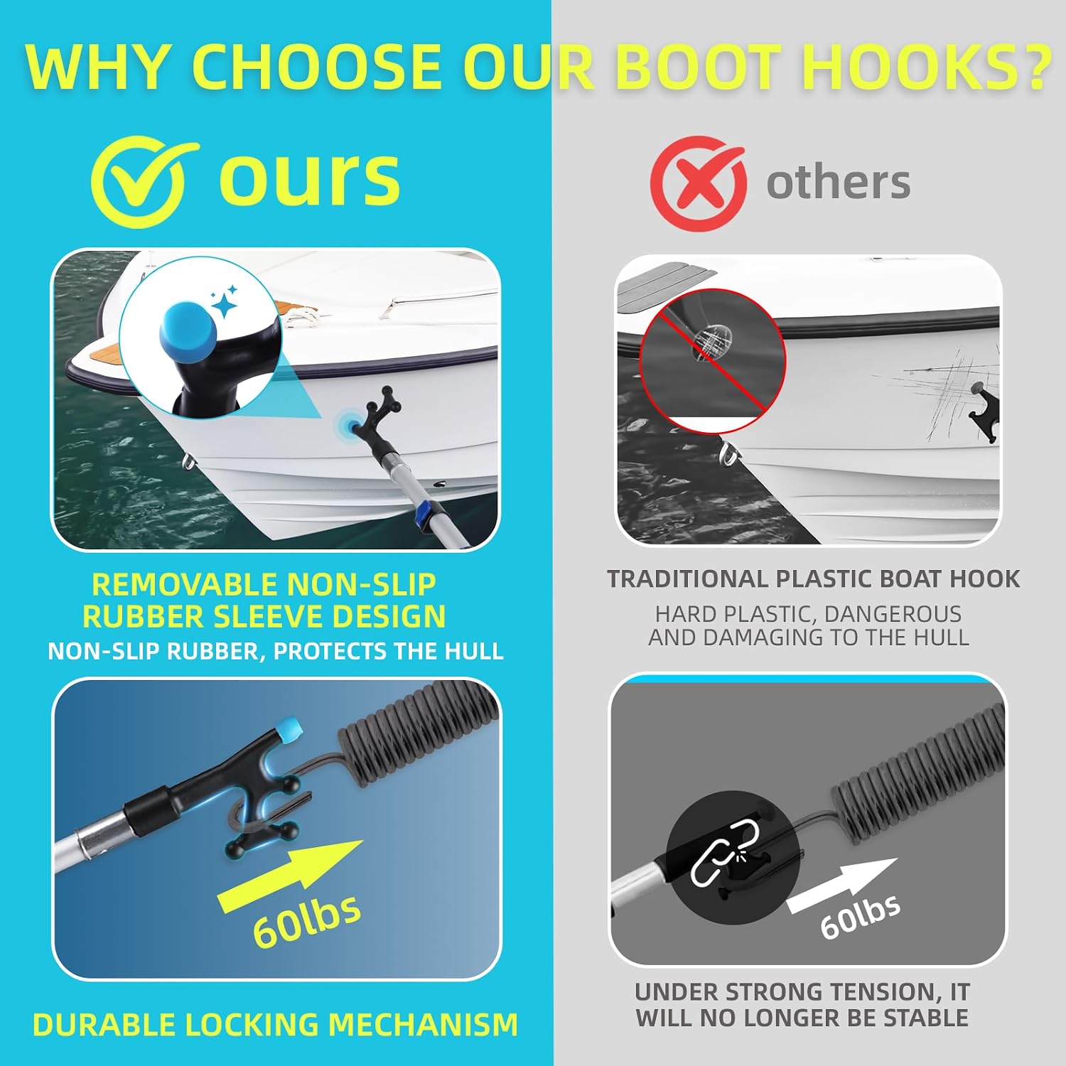 Telescoping Boat Hook for Docking, Non-Slip Rubber Tip, 3-Stage Anodized Aluminum Pole, Floating, Lightweight & Durable, Scratch-Resistant & Rustproof, 3/4" Threaded End for Push Pull Boating - Image 2