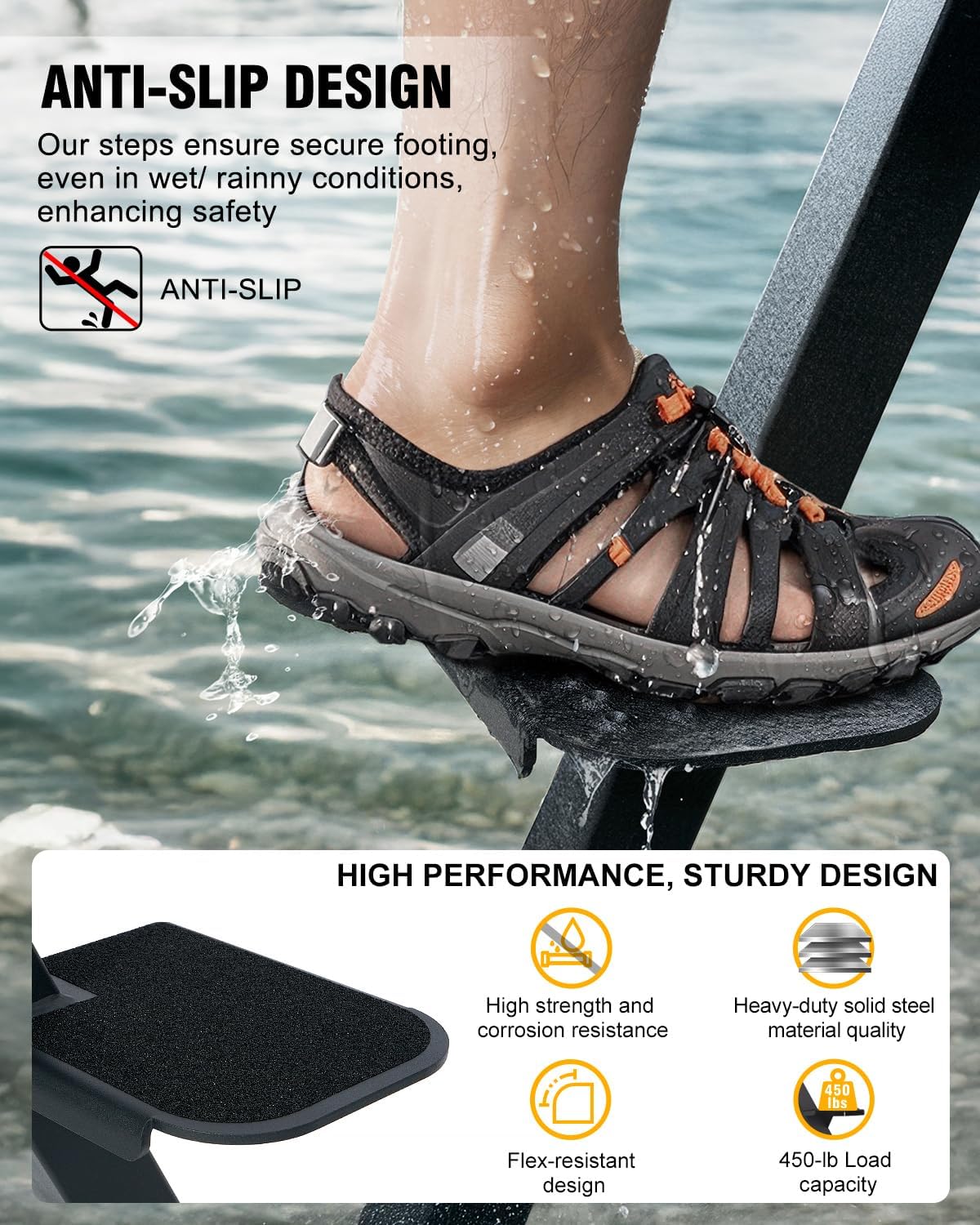 Boat Trailer Steps, Heavy-Duty Trailer Tongue Steps with Safety Grab Handle, Fits 3" x 3" & 3" x 5", 450lbs Capacity (4 Step, Standard Tread) - Image 5