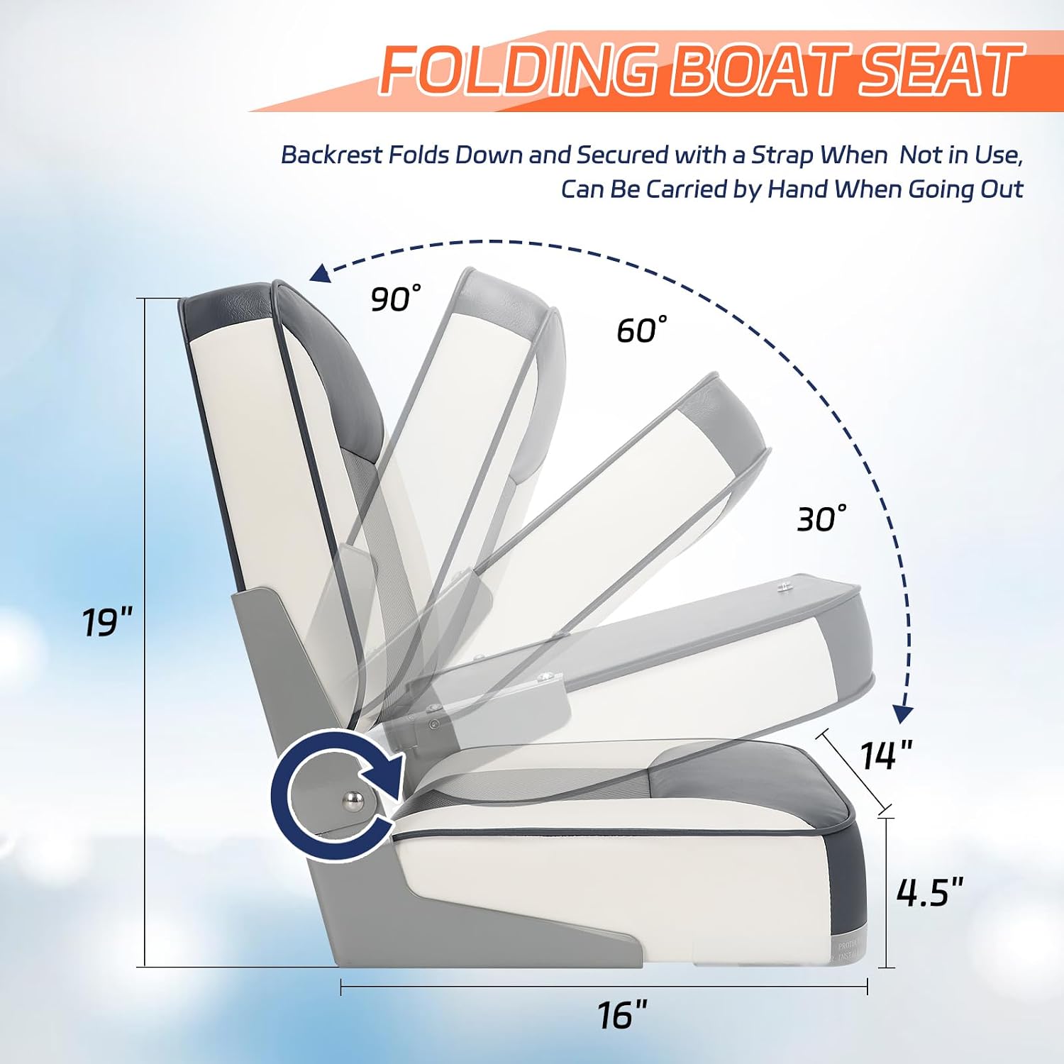 Boat Seats 2 Pack, Skureay Low/High Back Fishing Folding Boat Seat Waterproof Captain Boat Chair,Boatseat 2 Pack Suitable for Jon/Pontoon/Canoe/Bass Tracker Boat seats-UNIQUE Color Design (Gray/White) - Image 5