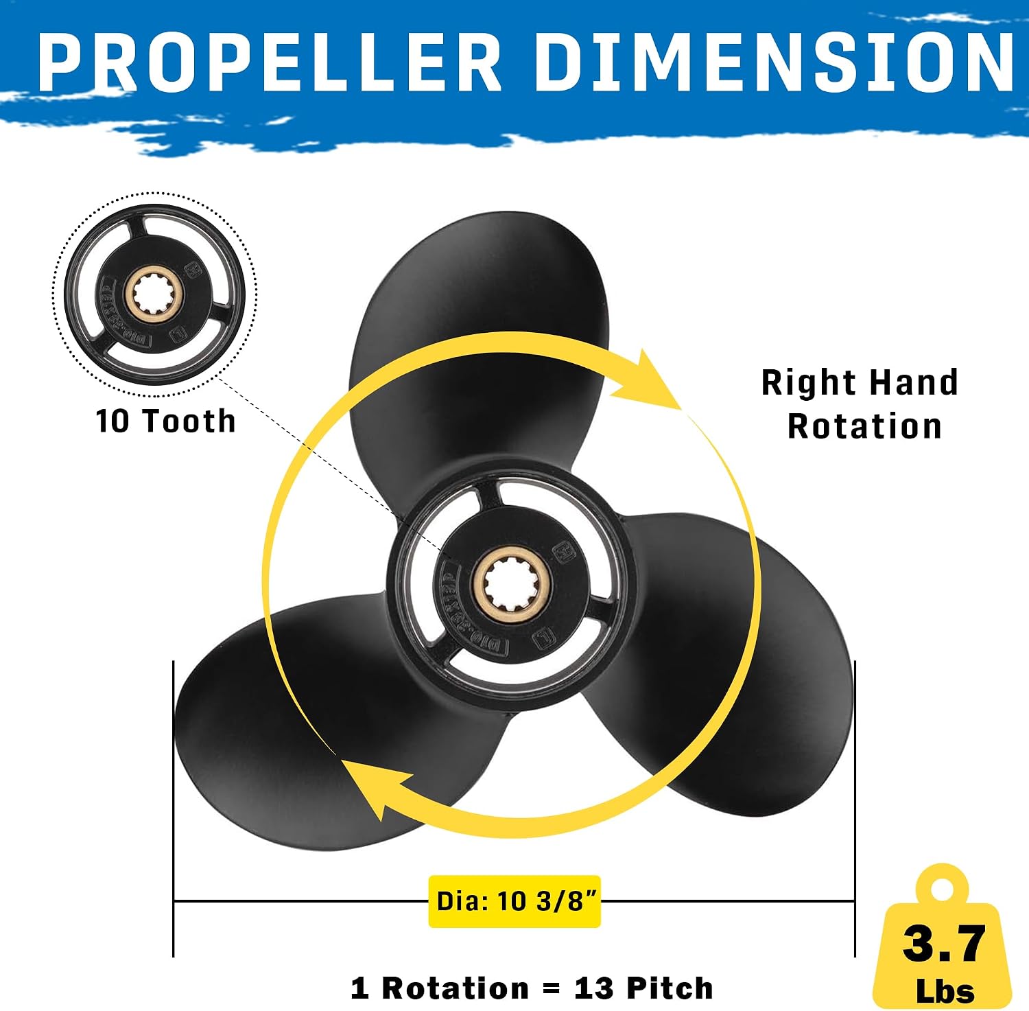 10 3/8 x 13 (10 Spline Tooth) Parts No.48-19640A40 Upgrade Aluminum Boat Outboard Propeller Compatible with Mercury Engines 9.9/15/18/20/25HP RH - Image 7