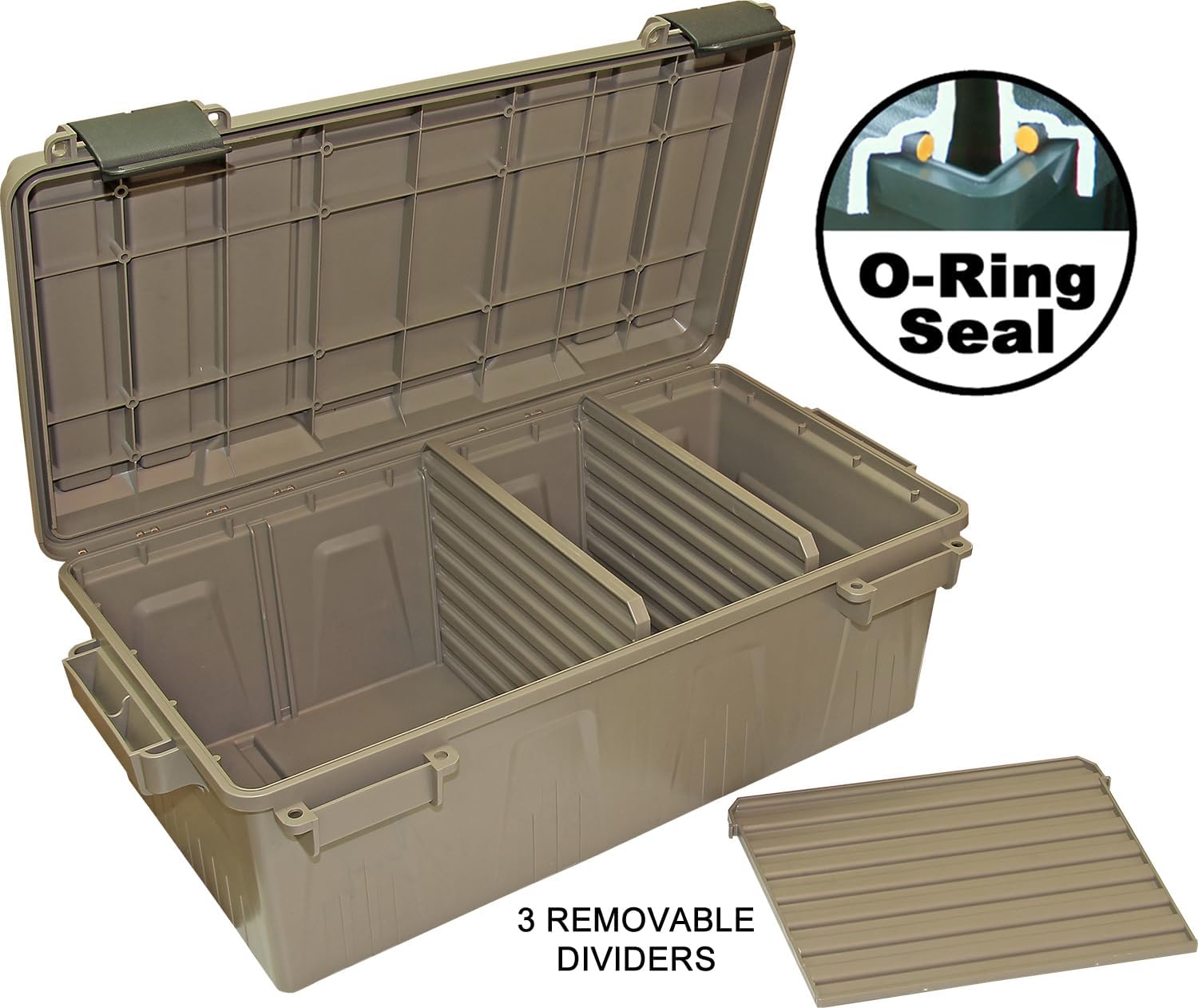 MTM ACDC30 Divided Ammo Crate Utility Box, Outdoor Gear & Tool Storage, Water- Resistant, Stackable, Snap Latch, 21"x11.2"x7.5", USA Made, Dark Earth - Image 3