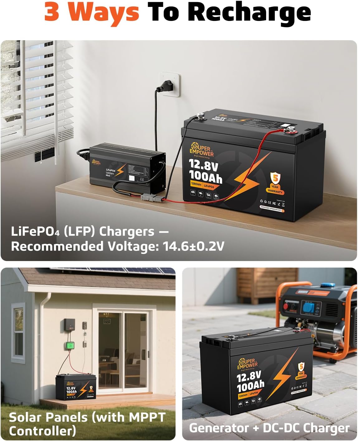 12V 100Ah LiFePO4 Lithium Battery- BCI Group 31, Deep Cycle RV LiFePO4 Battery with Low-Temp Protection, 100A BMS, 1280Wh, Max.15000 Cycles, 10-Year Lifespan for RV, Solar, Trolling Motor, Marine - Image 7