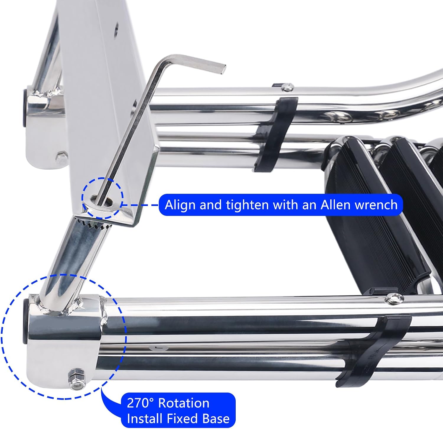 Heavy Duty Pontoon Boat Ladder, 316 Stainless Steel 4 Step Folding Ladder | Telescoping, Rear Entry Inboard, All Welded Reinforce, Wide Steps, Strong Handrails,Inboard Ladder, Dock Swim Deck Ladder - Image 8