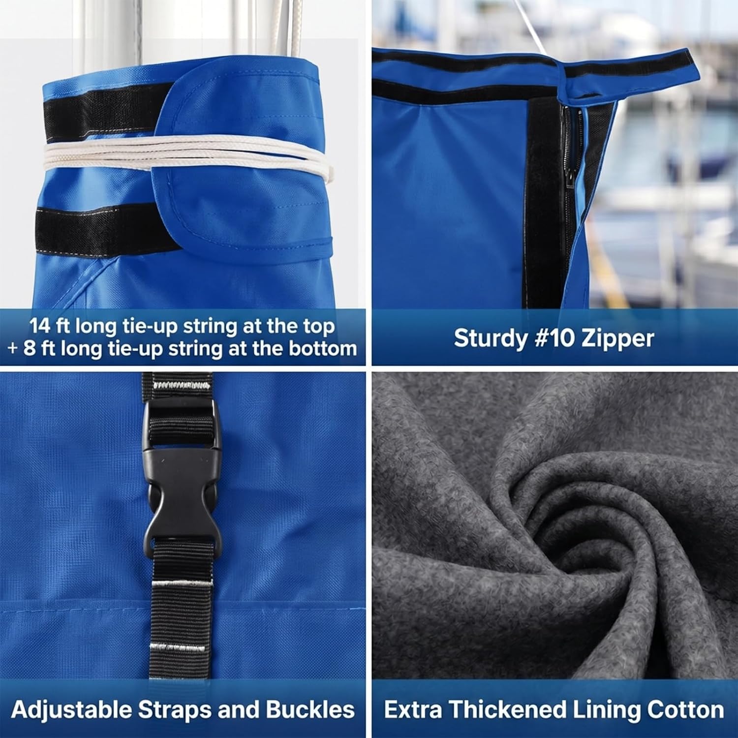 Mainsail Boom Cover for Sailboats, 1200D Waterproof UV-Resistant Sailboat Mainsail Cover, Waterproof, Heavy Duty Sailboat Boom Cover Fits 11-12 ft Boom, Blue - Image 5