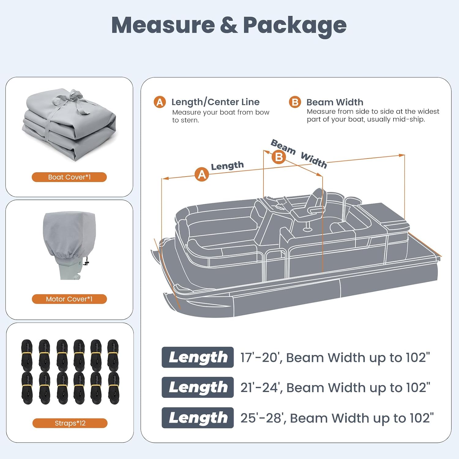 RVMasking Pontoon Boat Cover with Motor Cover, 1400D Heavy Duty Middle Reinforced, Marine Grade Waterproof Boat Cover for Length: 21'-24', Beam Width up to 102", Gray - Image 8