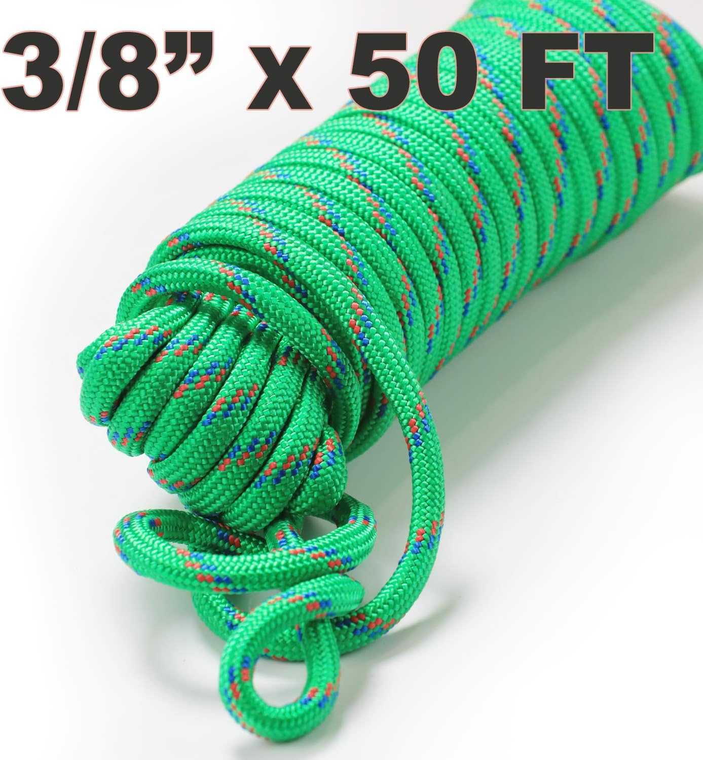 Wellmax Diamond Braid Nylon Rope - 3/8 Inch by 50 Feet Green Color - Extra Strength, Sunlight and Weather Resistant - Heavy Duty Construction - Image 8