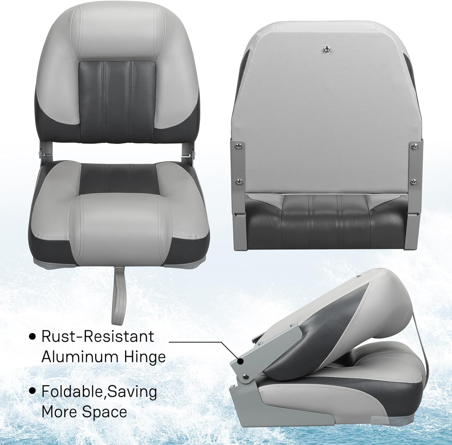 ERGOSEAT Elite Folding Boat Seat Low Back Boat Chair Fold-Down Fishing Boat Seats 2 Pack, Charcoal/Light Gray - Image 6