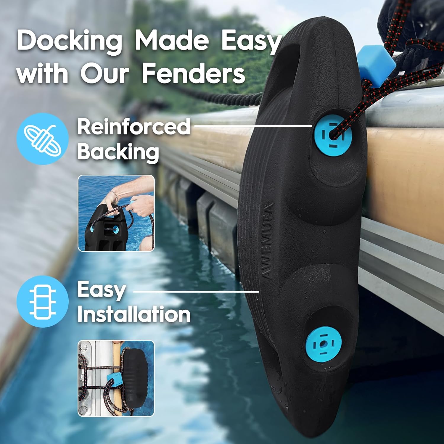 AWEMUFA Boat Fenders Easy to Install Bumper for Docking Ideal Fender for Pontoon, Bass, Jet Ski and Fishing Boats - Image 4