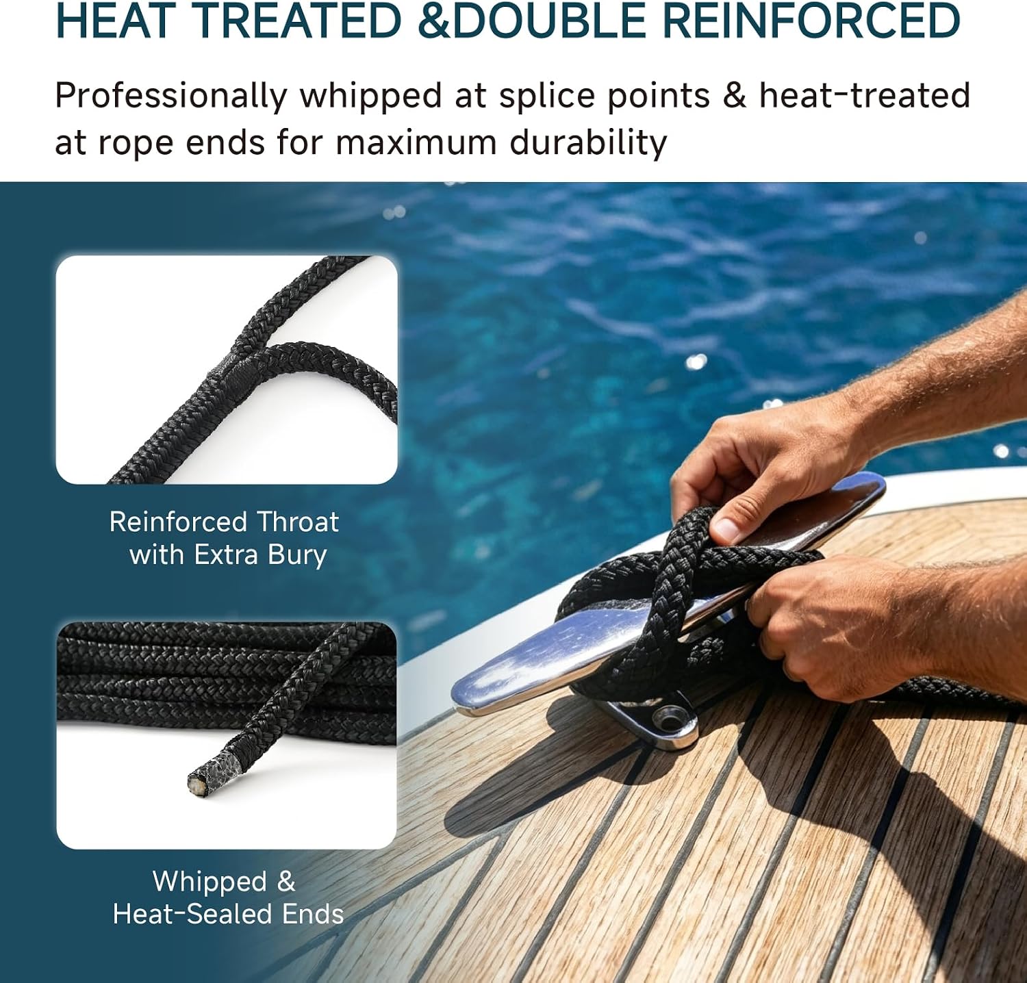 AUTOWN 4 Pack 1/2" x 15' Boat Dock Lines, Premium Marine-Grade Double Braided Nylon Dock Line, High Strength Boat Rope for Docking with 12" Loop, Easy Handling, Black - Image 4